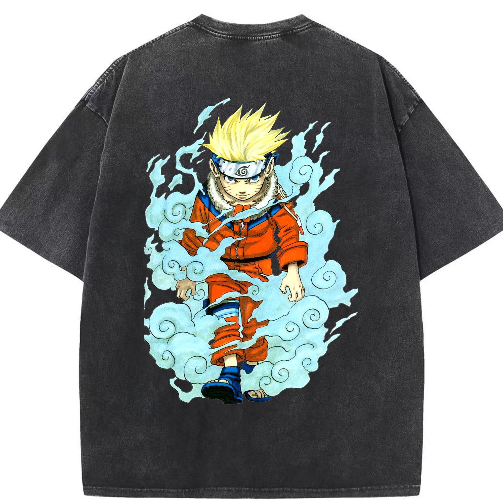 （画像用） NARUTO -ナルト- うずまき ナルト Uzumaki Naruto 綿100% ヴィンテージ風 半袖Tシャツ（背面プリント）