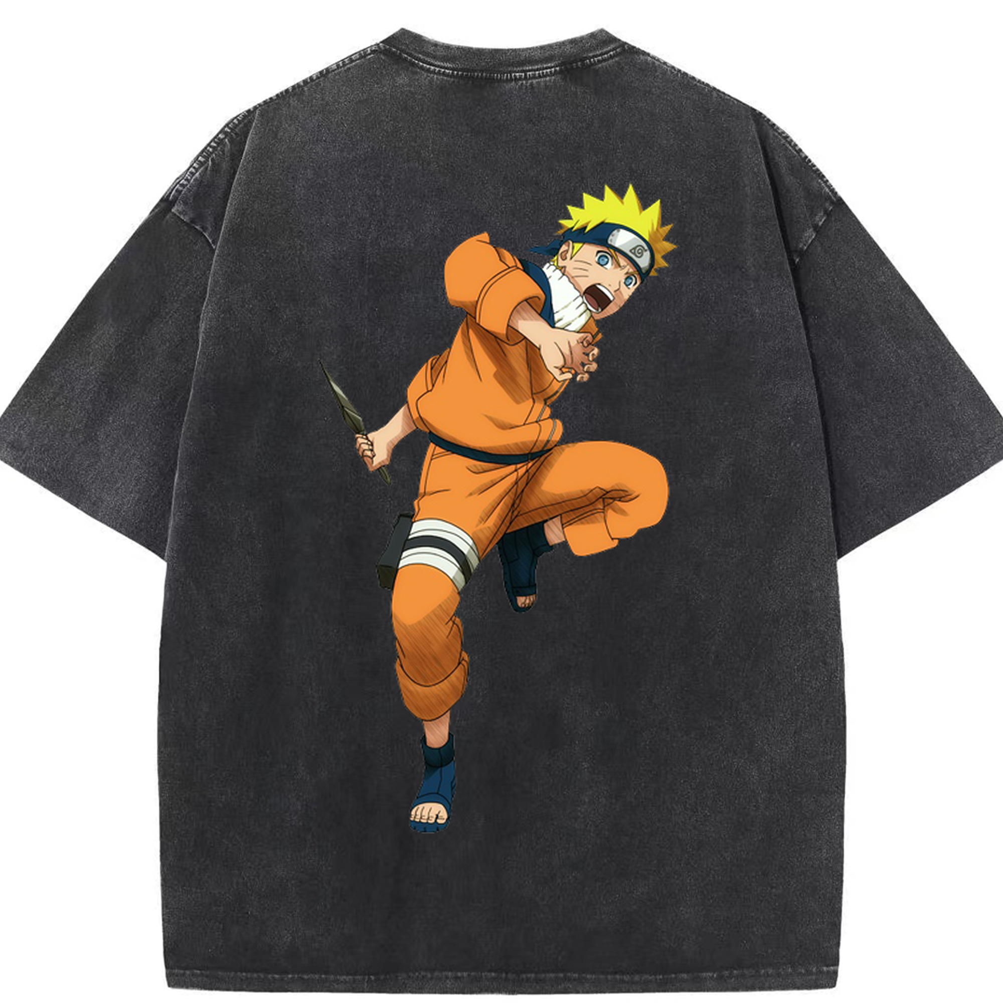 （画像用） NARUTO -ナルト- うずまき ナルト Uzumaki Naruto 綿100% ヴィンテージ風 半袖Tシャツ（背面プリント）