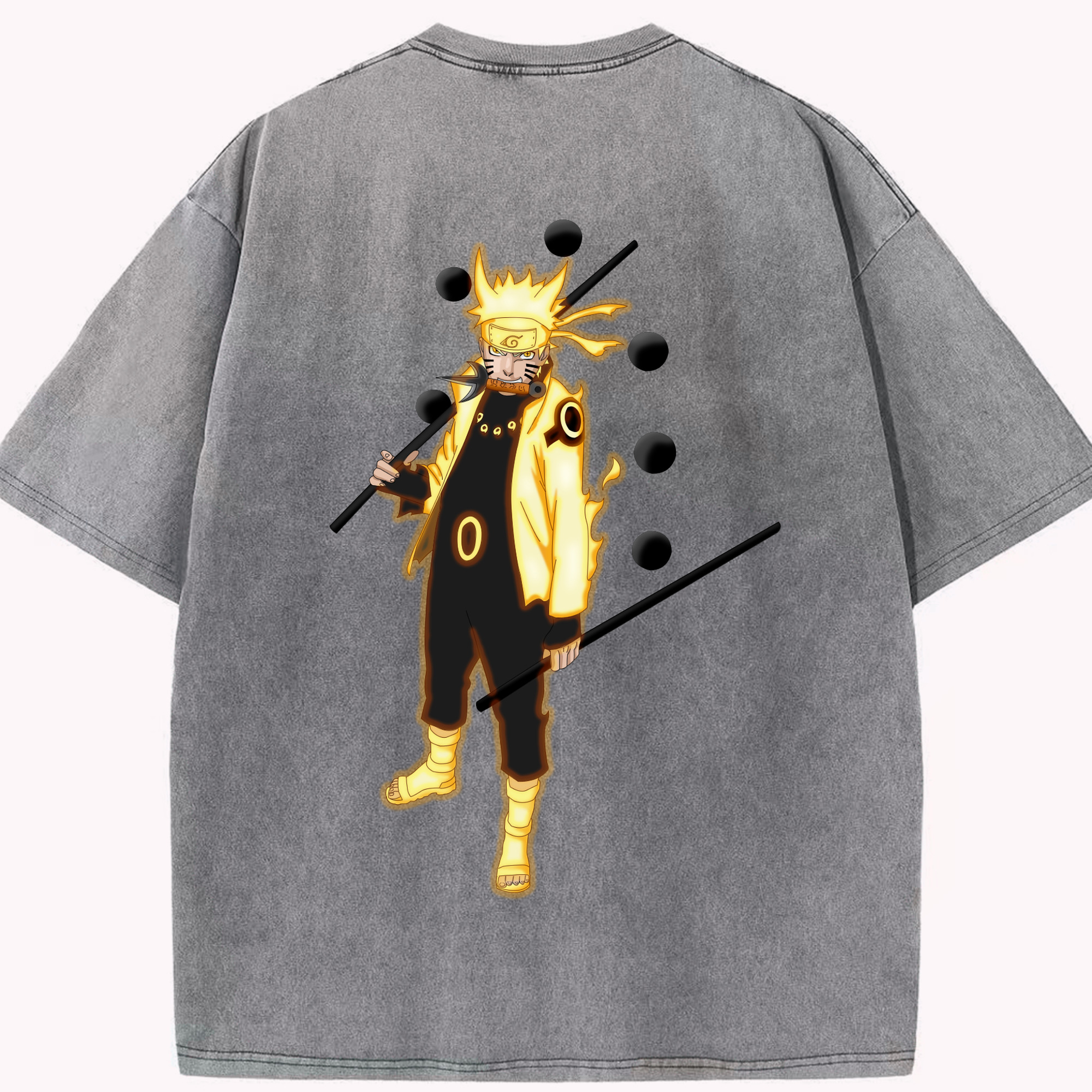 （画像用） NARUTO -ナルト- うずまき ナルト Uzumaki Naruto 綿100% ヴィンテージ風 半袖Tシャツ（背面プリント）