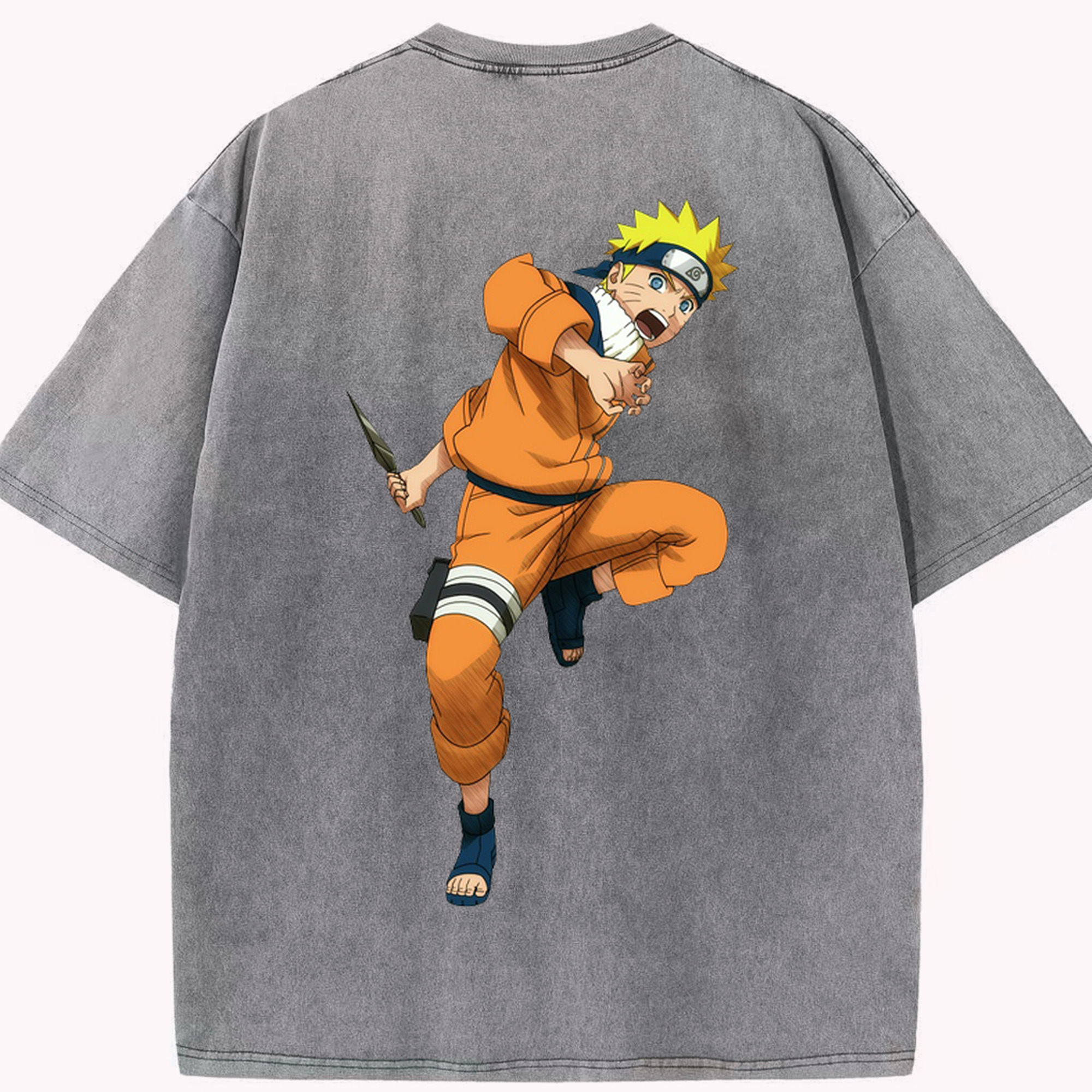 （画像用） NARUTO -ナルト- うずまき ナルト Uzumaki Naruto 綿100% ヴィンテージ風 半袖Tシャツ（背面プリント）