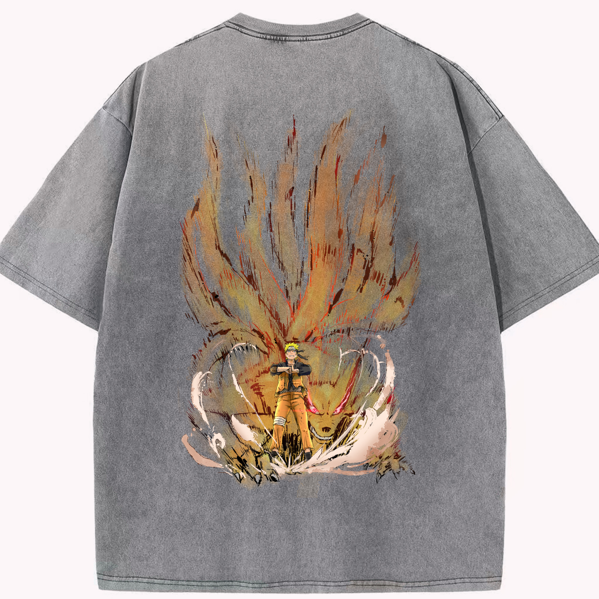 （画像用） NARUTO -ナルト- うずまき ナルト Uzumaki Naruto 綿100% ヴィンテージ風 半袖Tシャツ（背面プリント）