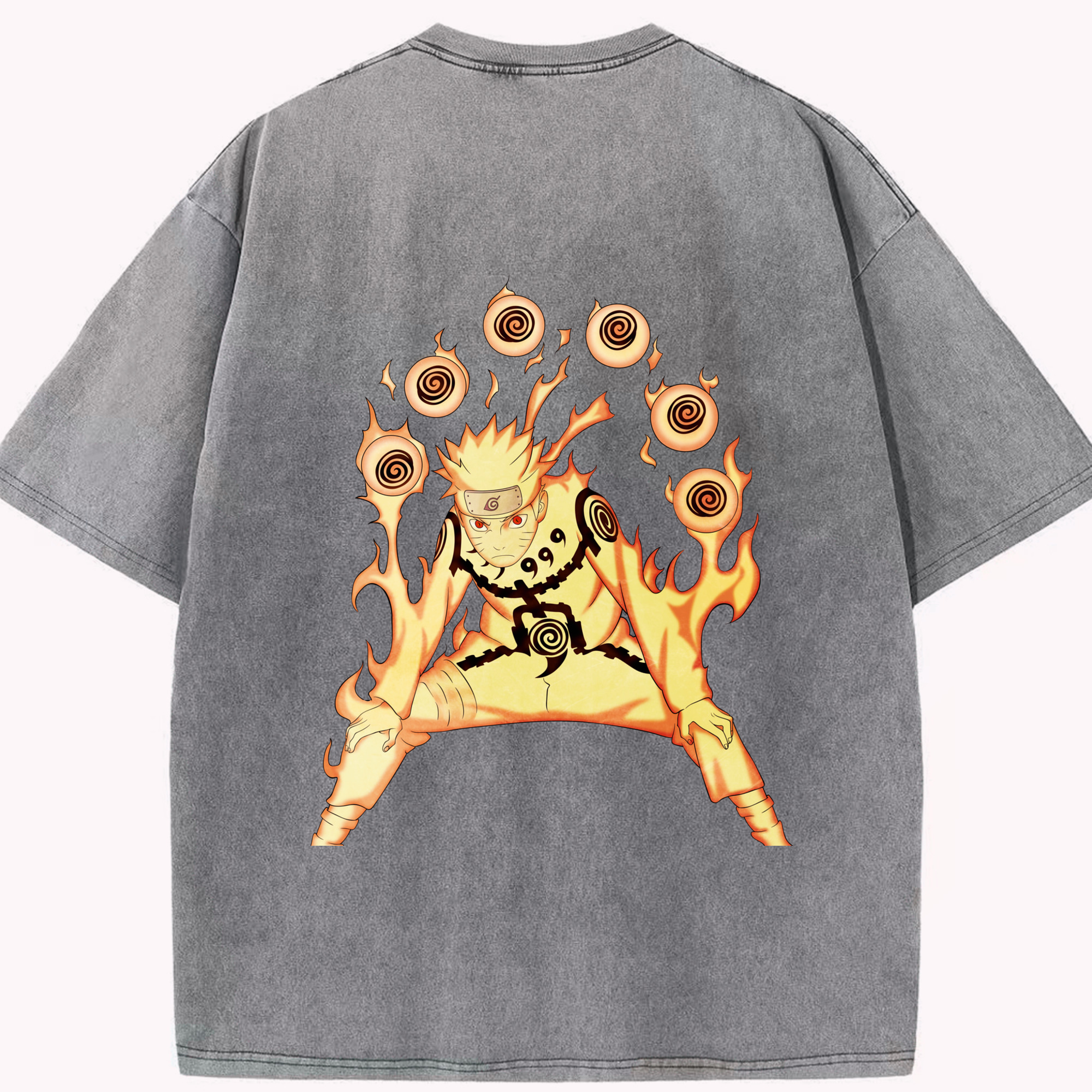 （画像用） NARUTO -ナルト- うずまき ナルト Uzumaki Naruto 綿100% ヴィンテージ風 半袖Tシャツ（背面プリント）