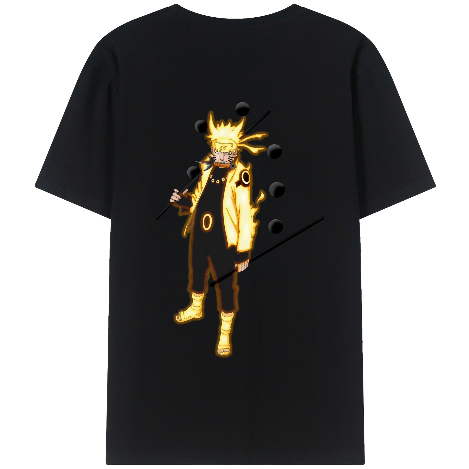 （画像用） NARUTO -ナルト- うずまき ナルト Uzumaki Naruto 綿100％ メンズ半袖Tシャツ（バックプリント） 通気性