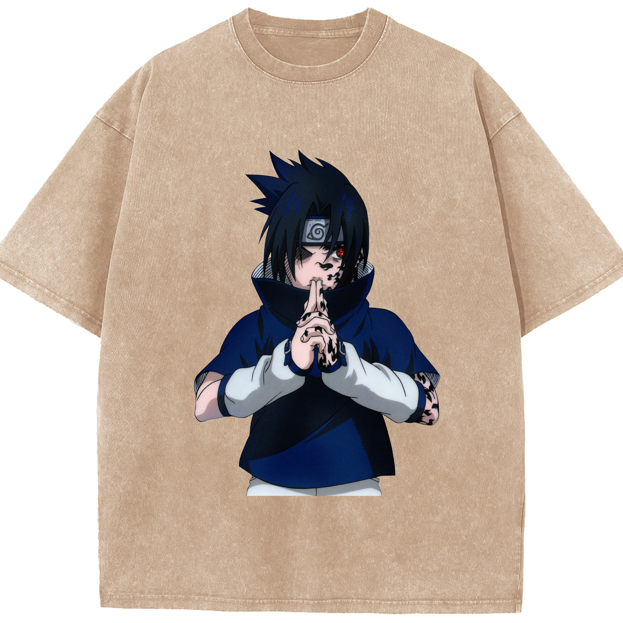 （画像用） NARUTO -ナルト- うちは サスケ Uchiha Sasuke 綿100% ヴィンテージ風 半袖Tシャツ（フロントプリント）