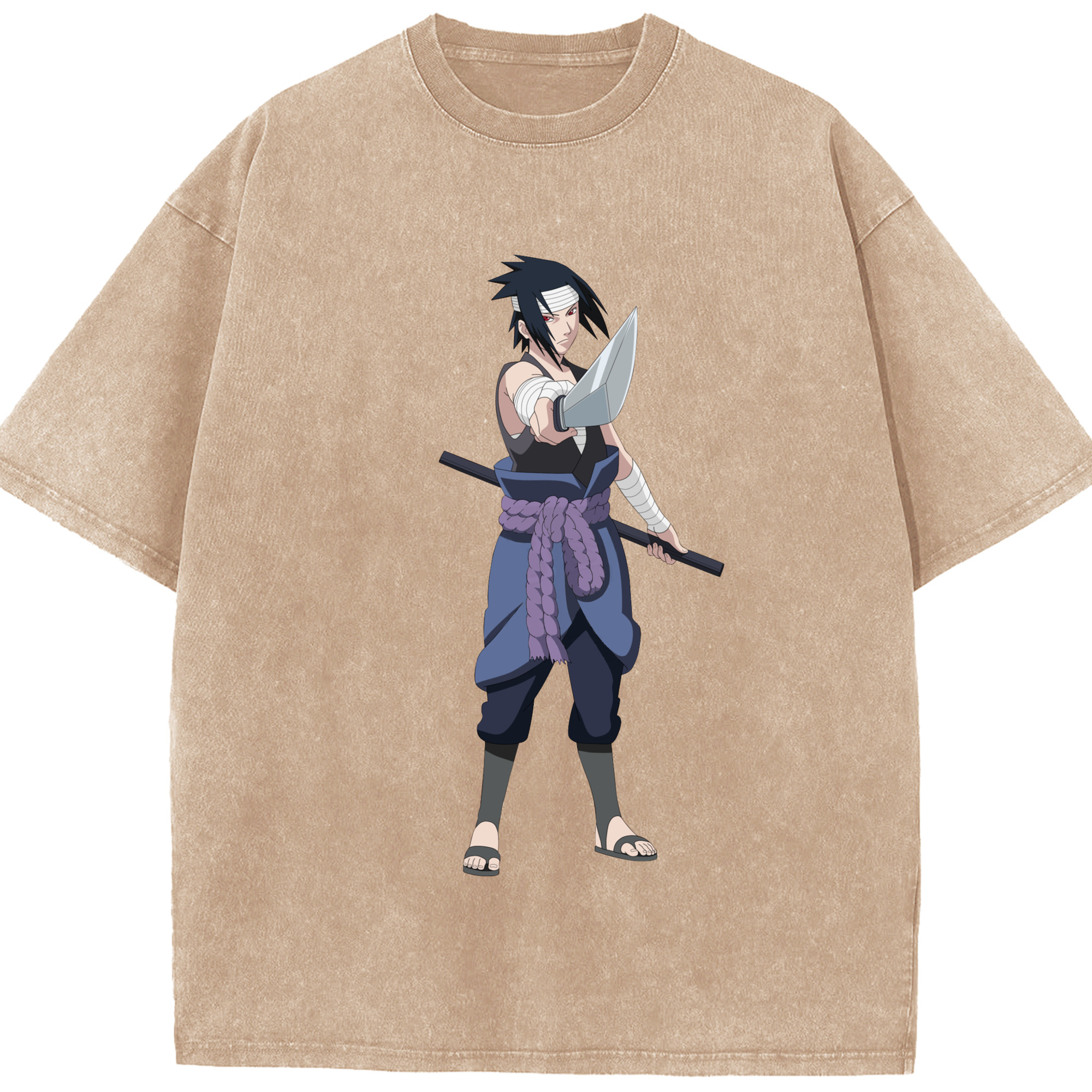 （画像用） NARUTO -ナルト- うちは サスケ Uchiha Sasuke 綿100% ヴィンテージ風 半袖Tシャツ（フロントプリント）