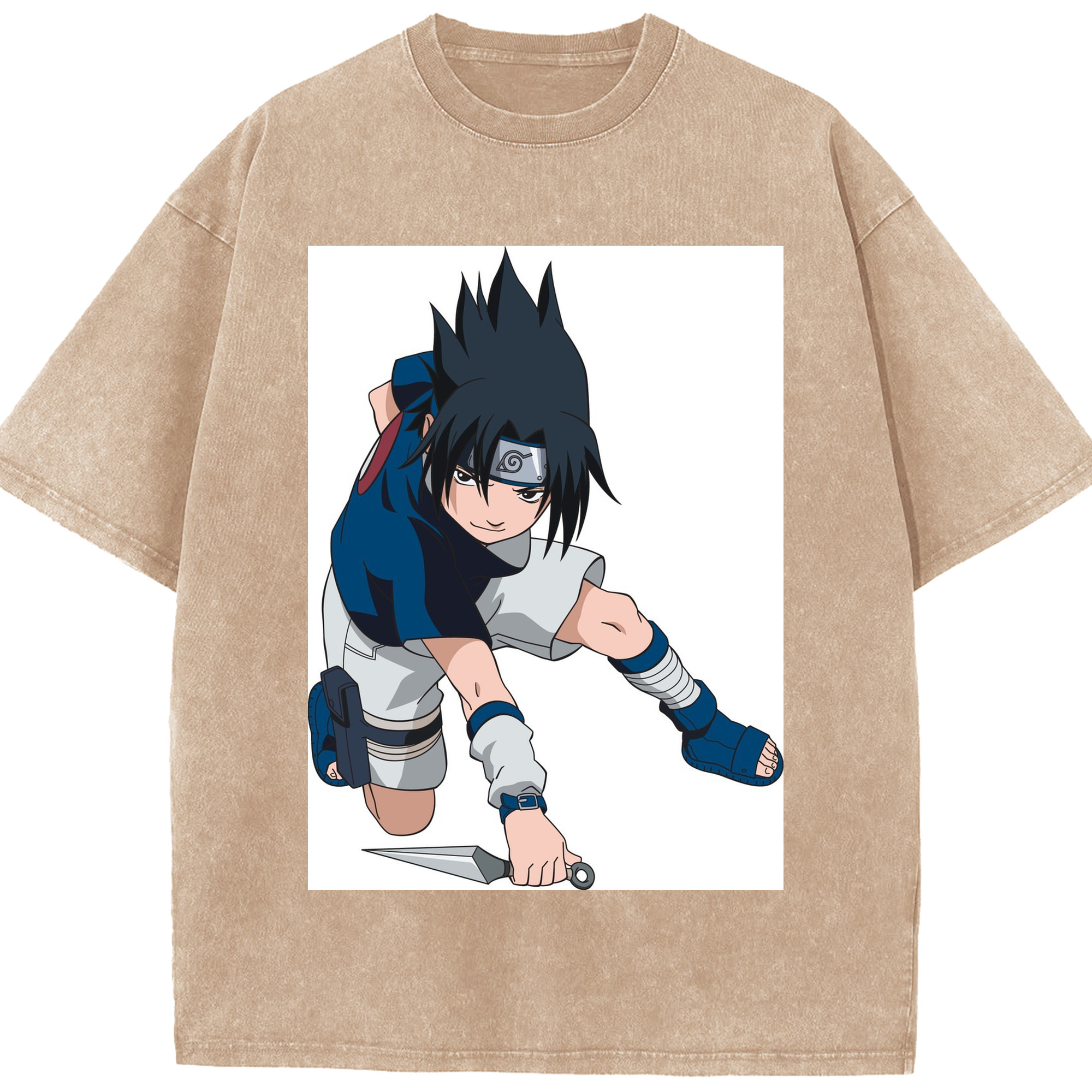 （画像用） NARUTO -ナルト- うちは サスケ Uchiha Sasuke 綿100% ヴィンテージ風 半袖Tシャツ（フロントプリント）
