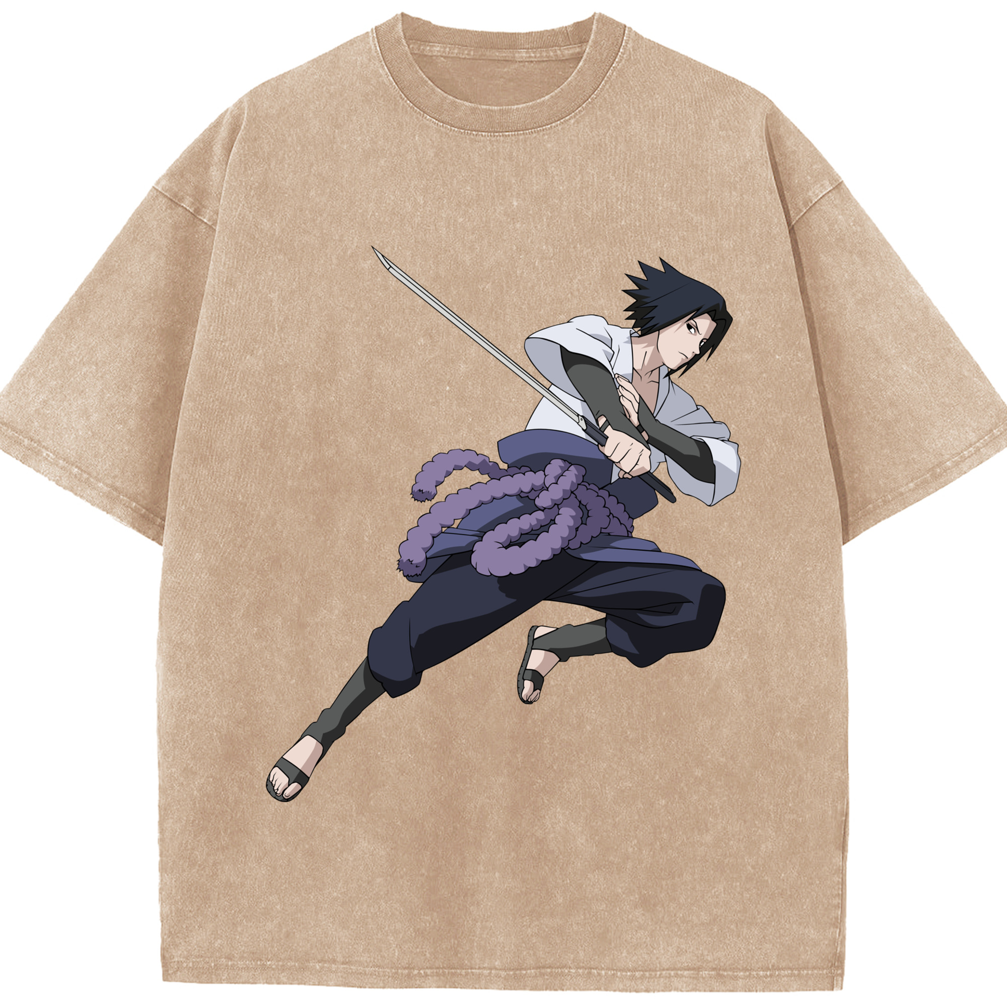 （画像用） NARUTO -ナルト- うちは サスケ Uchiha Sasuke 綿100% ヴィンテージ風 半袖Tシャツ（フロントプリント）