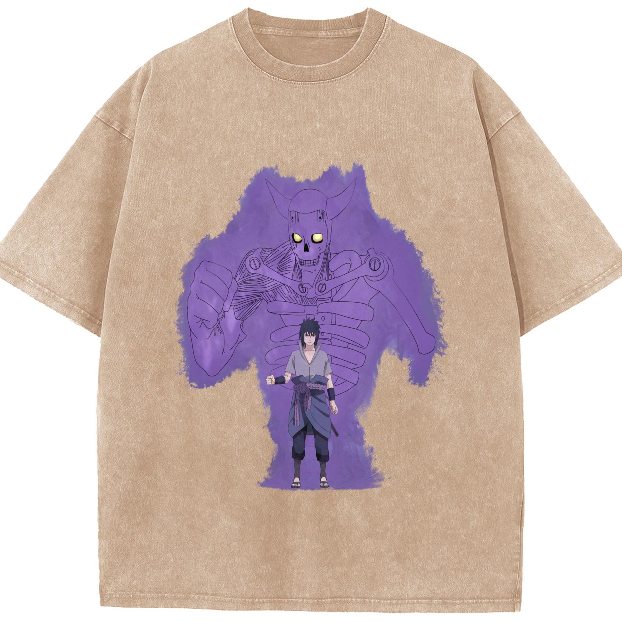 （画像用） NARUTO -ナルト- うちは サスケ Uchiha Sasuke 綿100% ヴィンテージ風 半袖Tシャツ（フロントプリント）