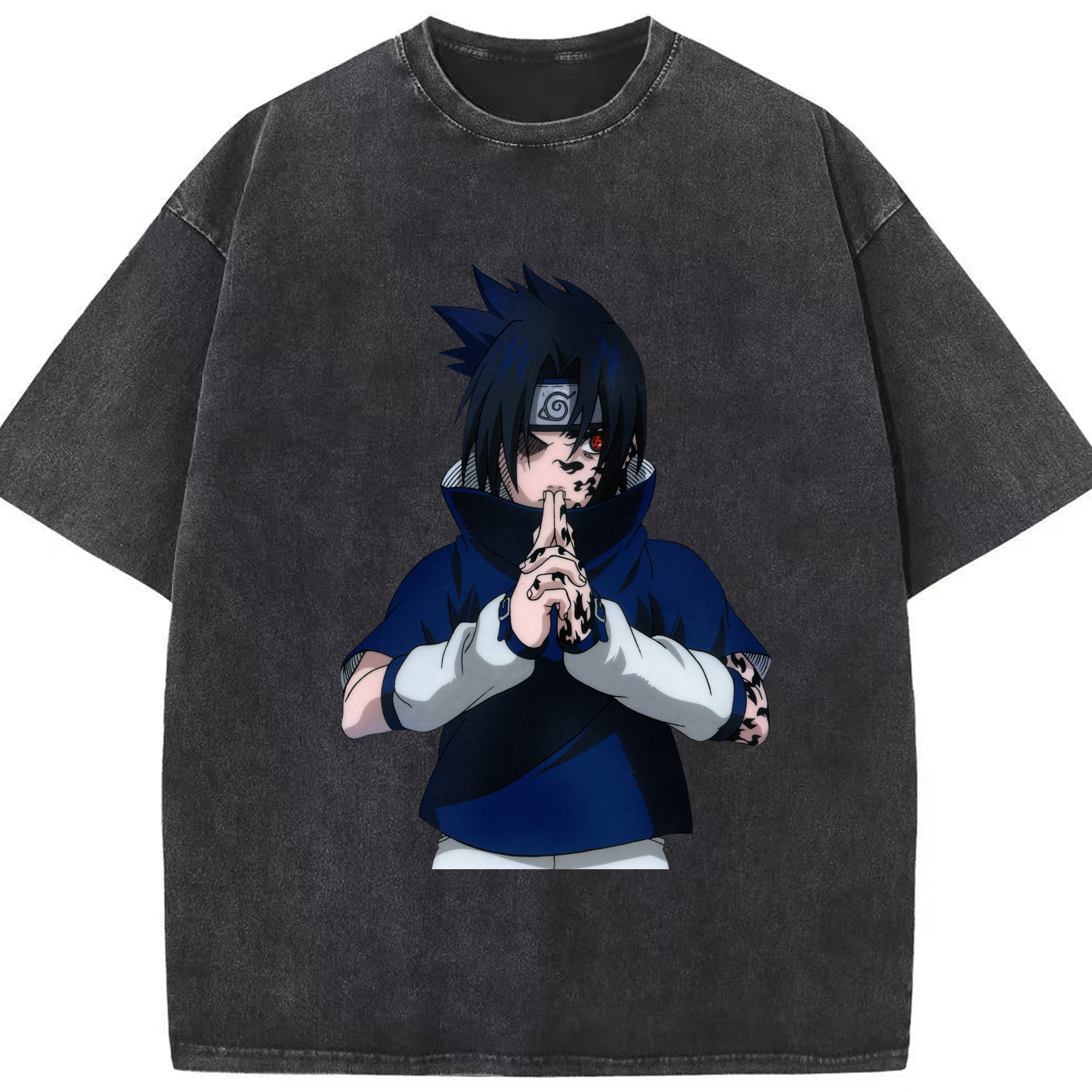 （画像用） NARUTO -ナルト- うちは サスケ Uchiha Sasuke 綿100% ヴィンテージ風 半袖Tシャツ（フロントプリント）