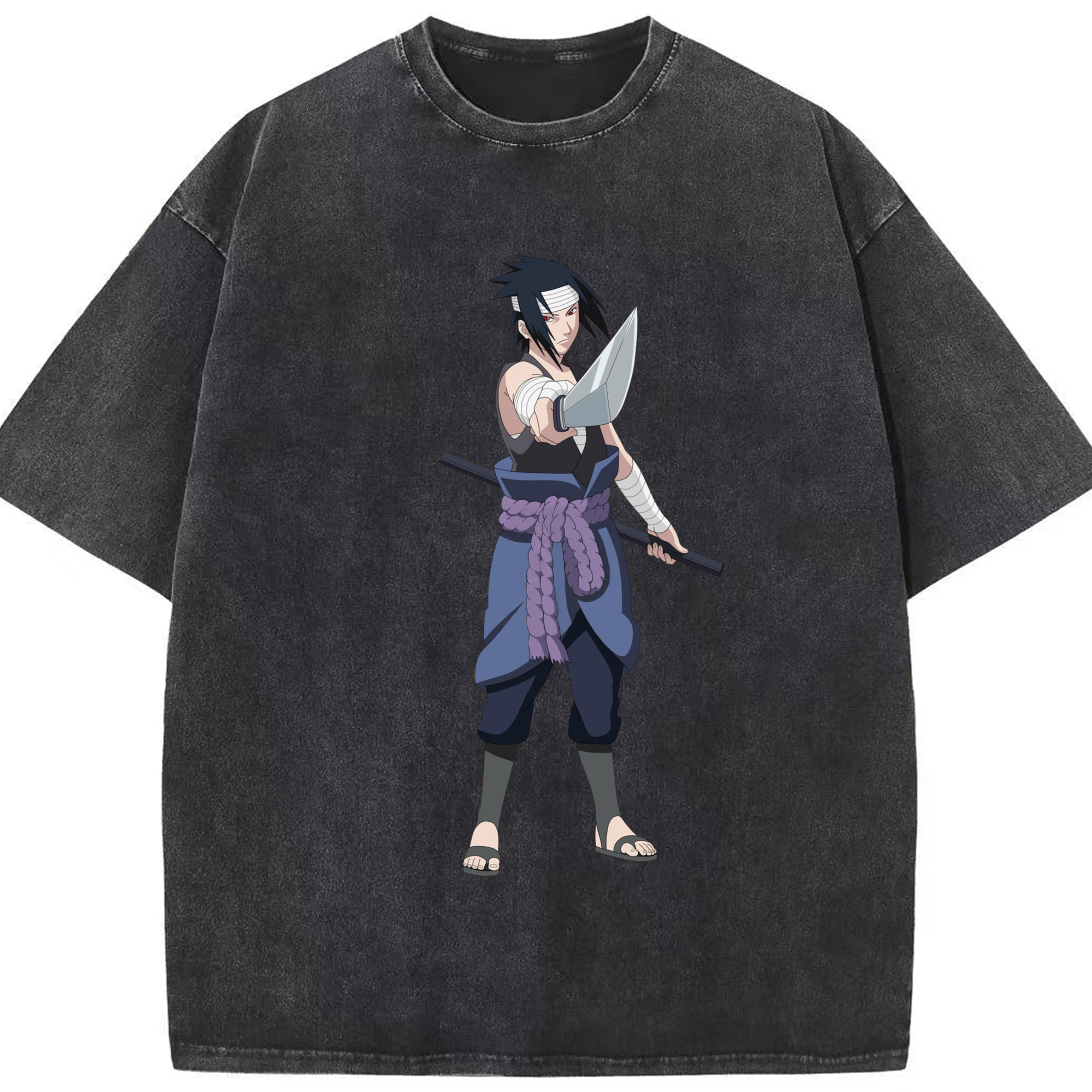 （画像用） NARUTO -ナルト- うちは サスケ Uchiha Sasuke 綿100% ヴィンテージ風 半袖Tシャツ（フロントプリント）