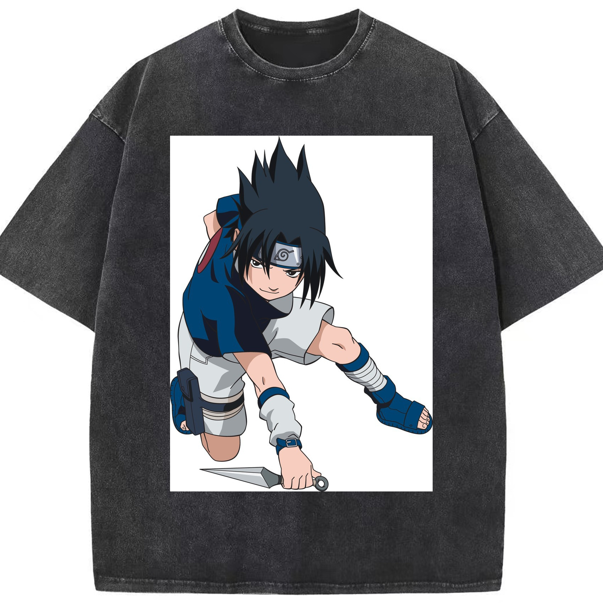 （画像用） NARUTO -ナルト- うちは サスケ Uchiha Sasuke 綿100% ヴィンテージ風 半袖Tシャツ（フロントプリント）