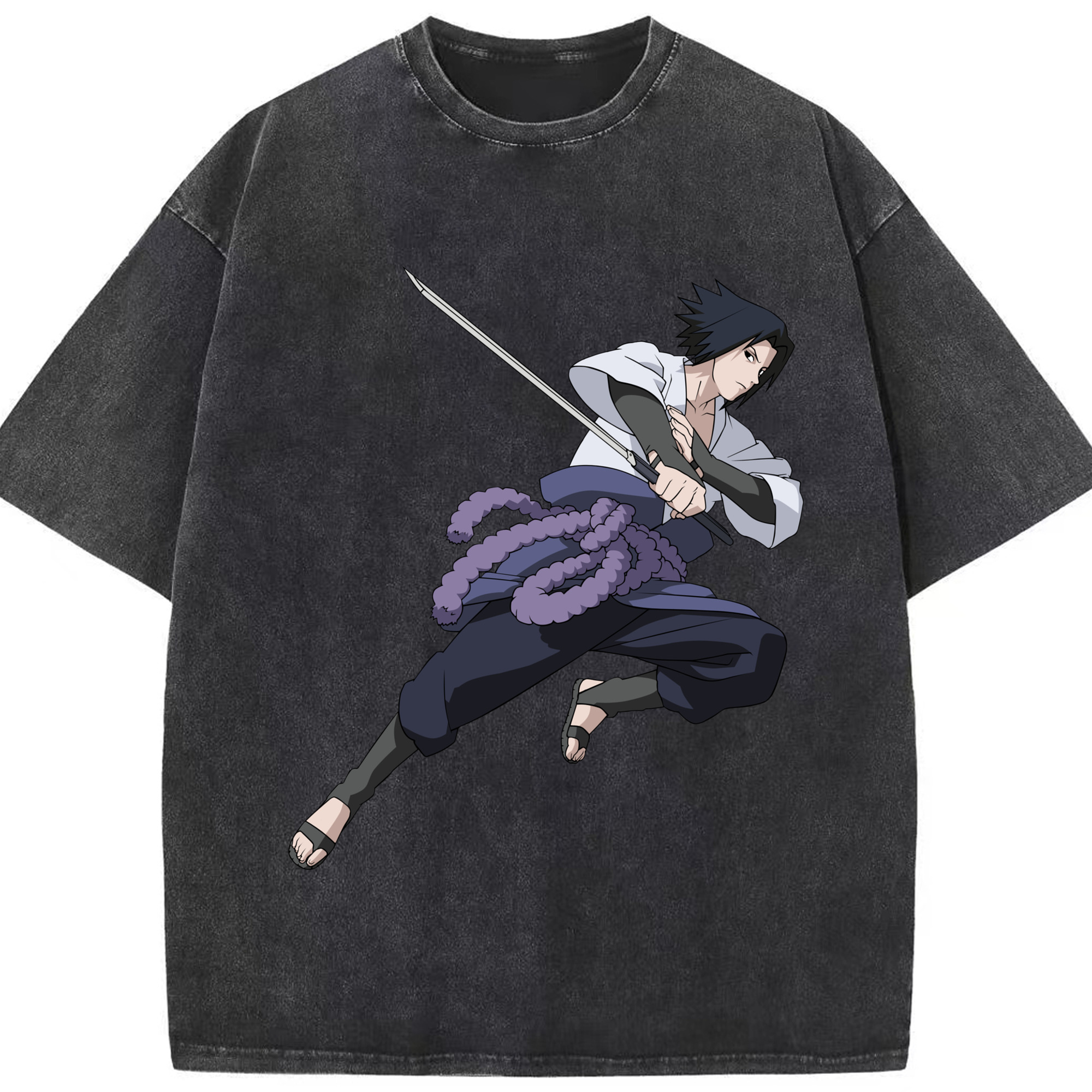 （画像用） NARUTO -ナルト- うちは サスケ Uchiha Sasuke 綿100% ヴィンテージ風 半袖Tシャツ（フロントプリント）