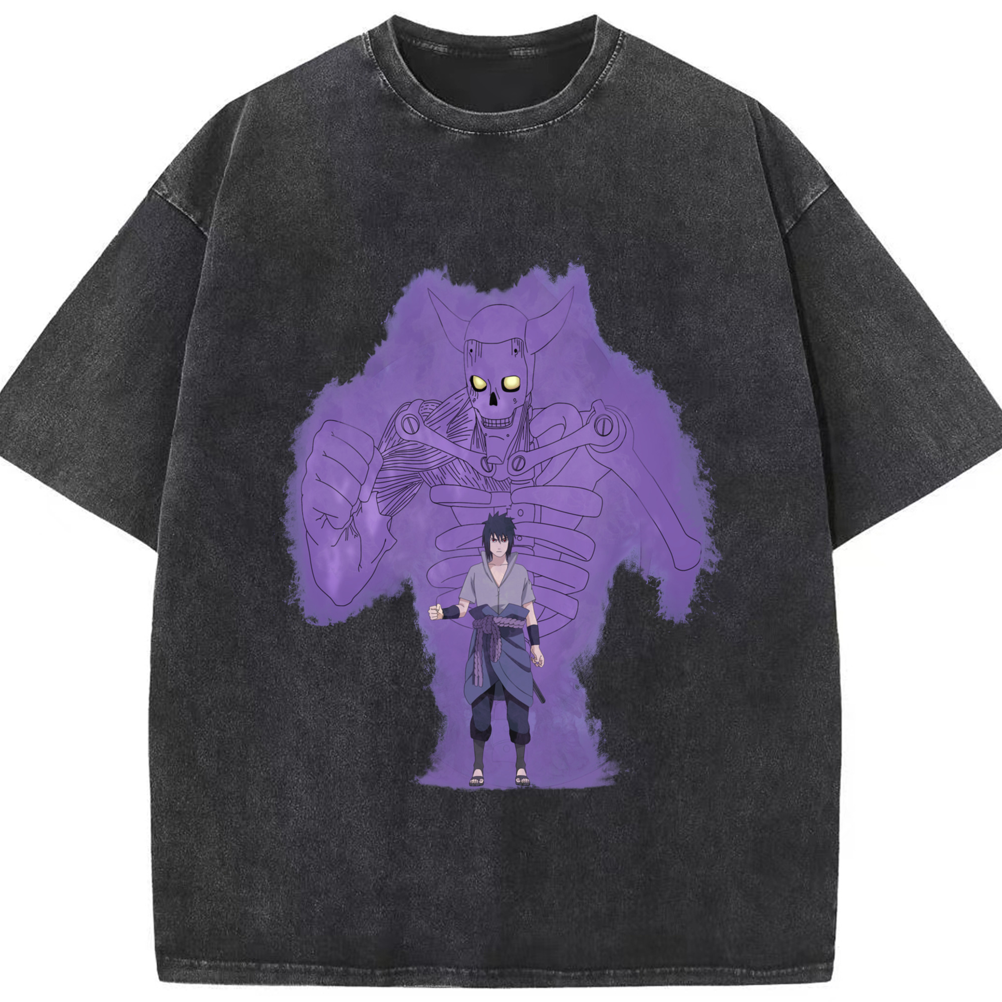 （画像用） NARUTO -ナルト- うちは サスケ Uchiha Sasuke 綿100% ヴィンテージ風 半袖Tシャツ（フロントプリント）