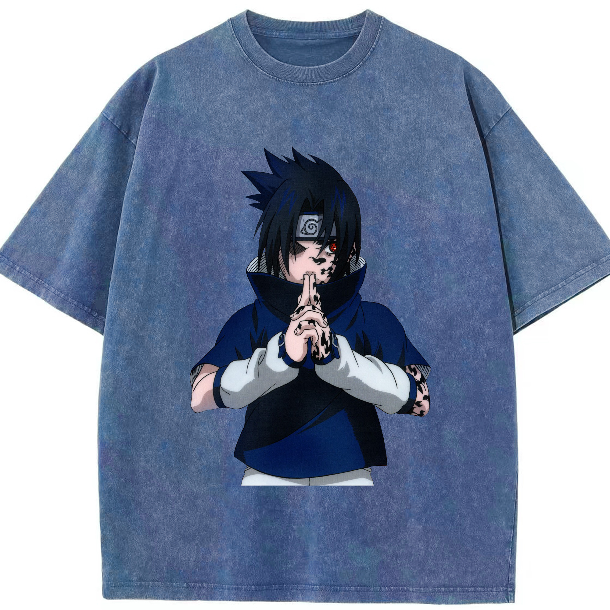 （画像用） NARUTO -ナルト- うちは サスケ Uchiha Sasuke 綿100% ヴィンテージ風 半袖Tシャツ（フロントプリント）