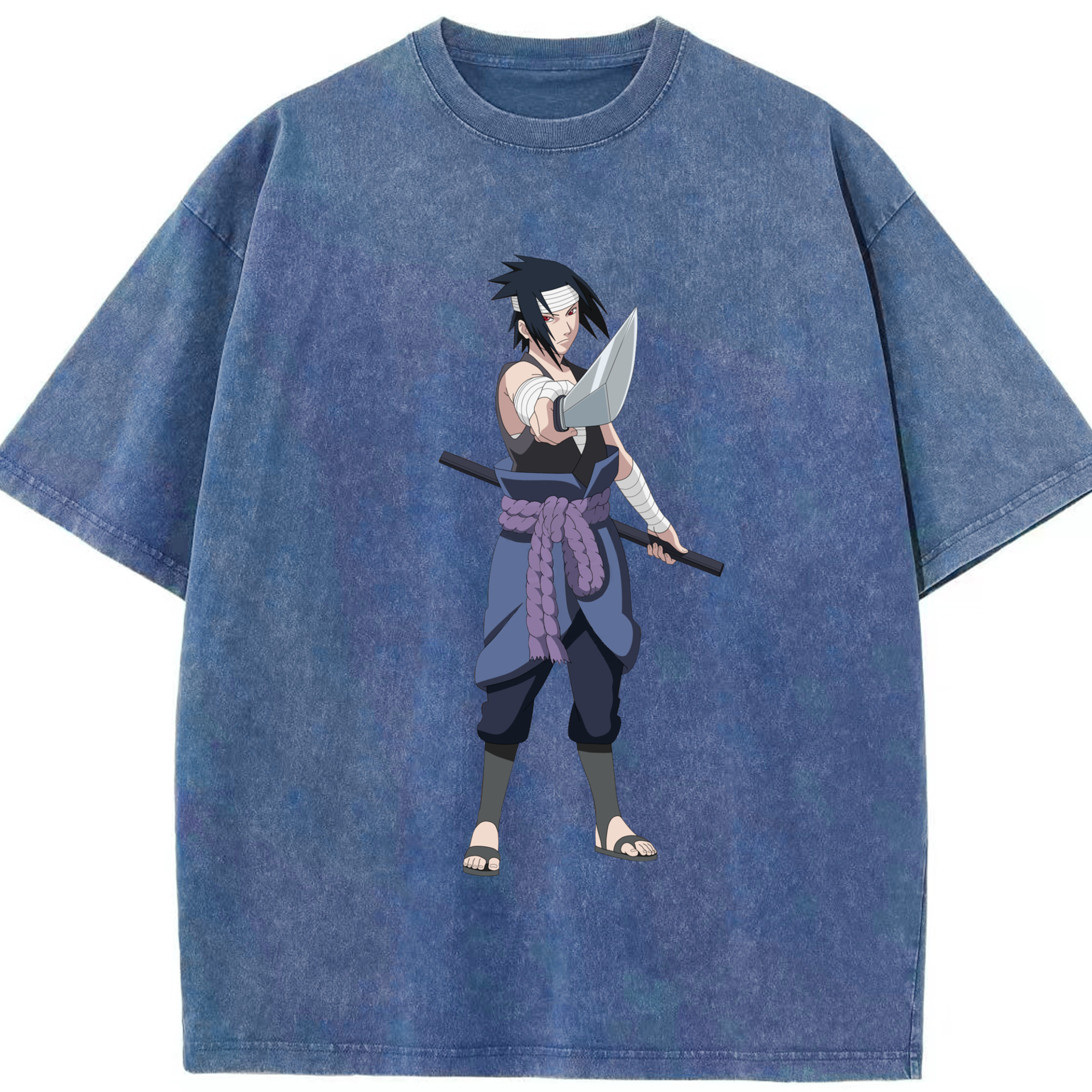 （画像用） NARUTO -ナルト- うちは サスケ Uchiha Sasuke 綿100% ヴィンテージ風 半袖Tシャツ（フロントプリント）