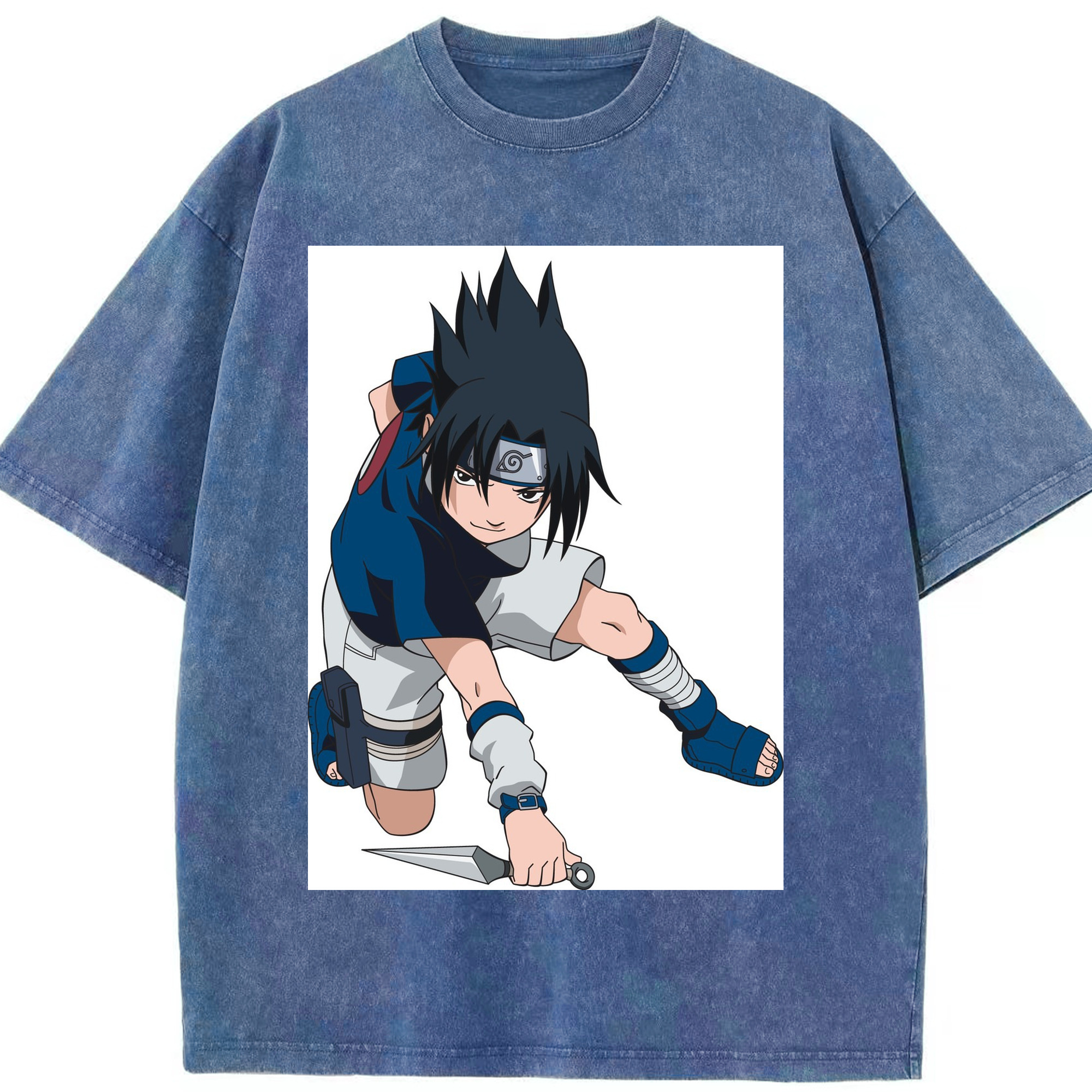 （画像用） NARUTO -ナルト- うちは サスケ Uchiha Sasuke 綿100% ヴィンテージ風 半袖Tシャツ（フロントプリント）