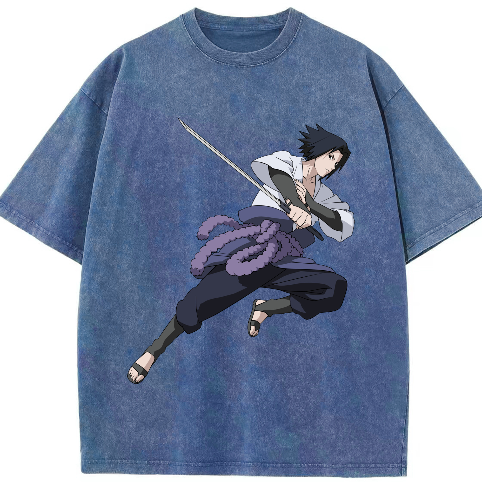 （画像用） NARUTO -ナルト- うちは サスケ Uchiha Sasuke 綿100% ヴィンテージ風 半袖Tシャツ（フロントプリント）