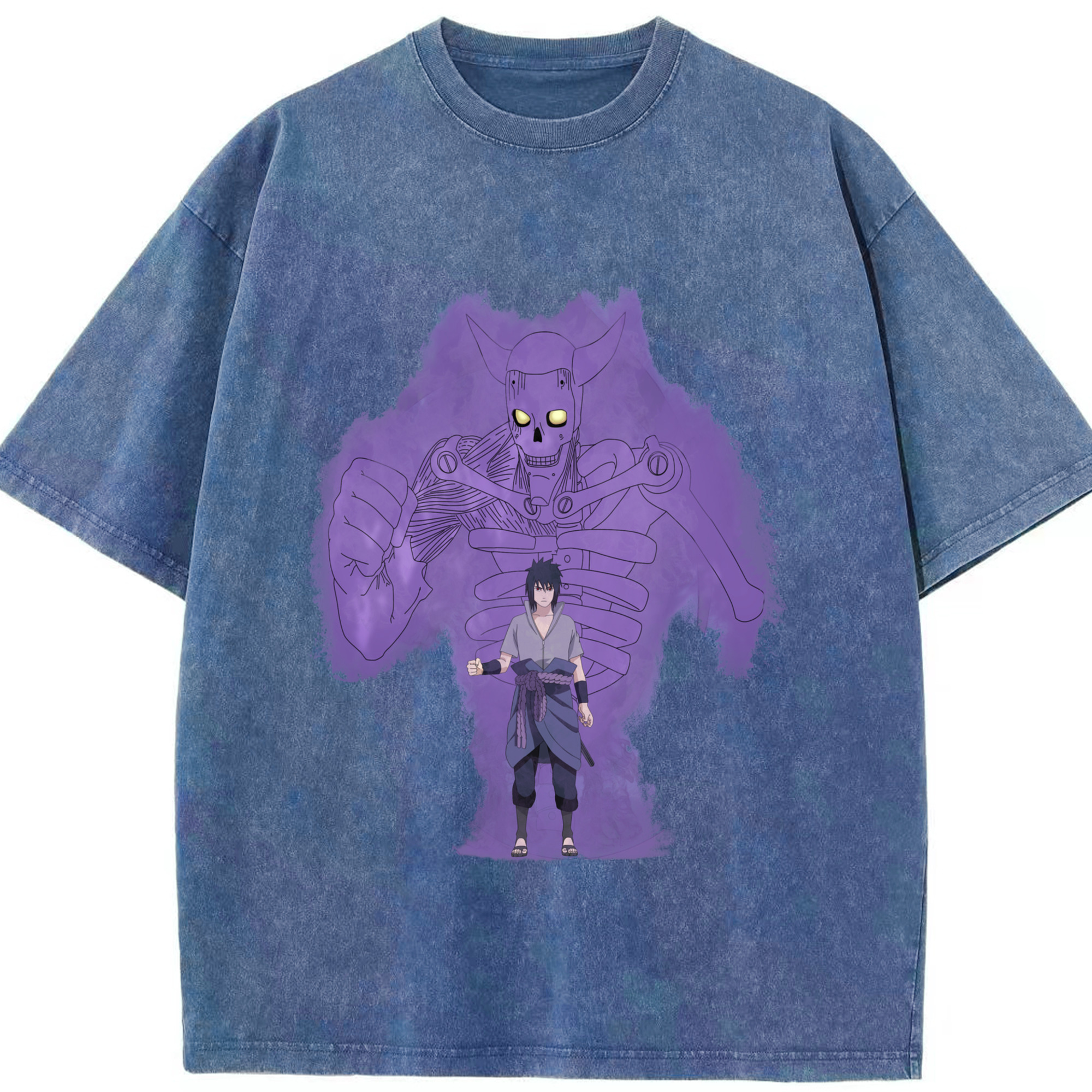 （画像用） NARUTO -ナルト- うちは サスケ Uchiha Sasuke 綿100% ヴィンテージ風 半袖Tシャツ（フロントプリント）