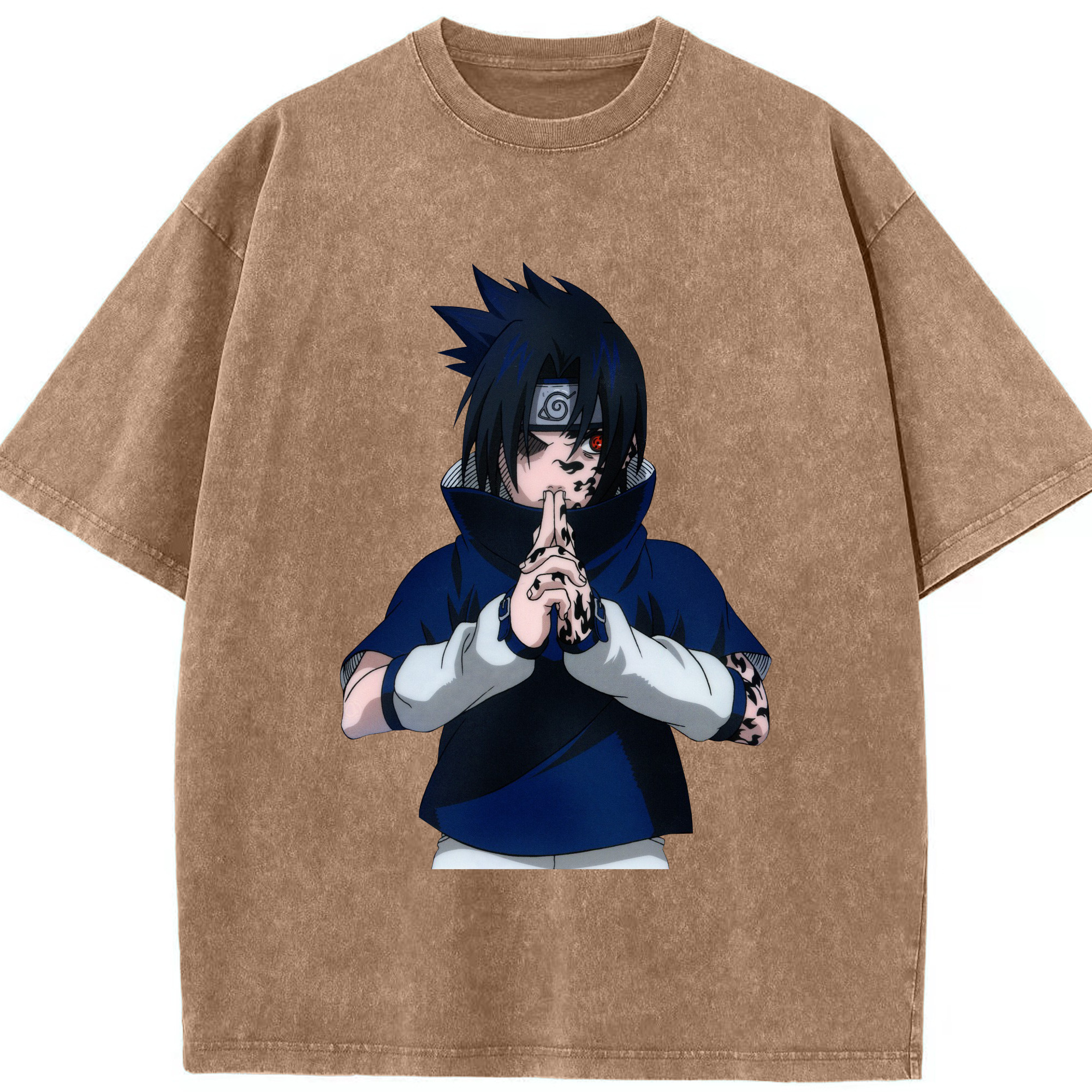 （画像用） NARUTO -ナルト- うちは サスケ Uchiha Sasuke 綿100% ヴィンテージ風 半袖Tシャツ（フロントプリント）