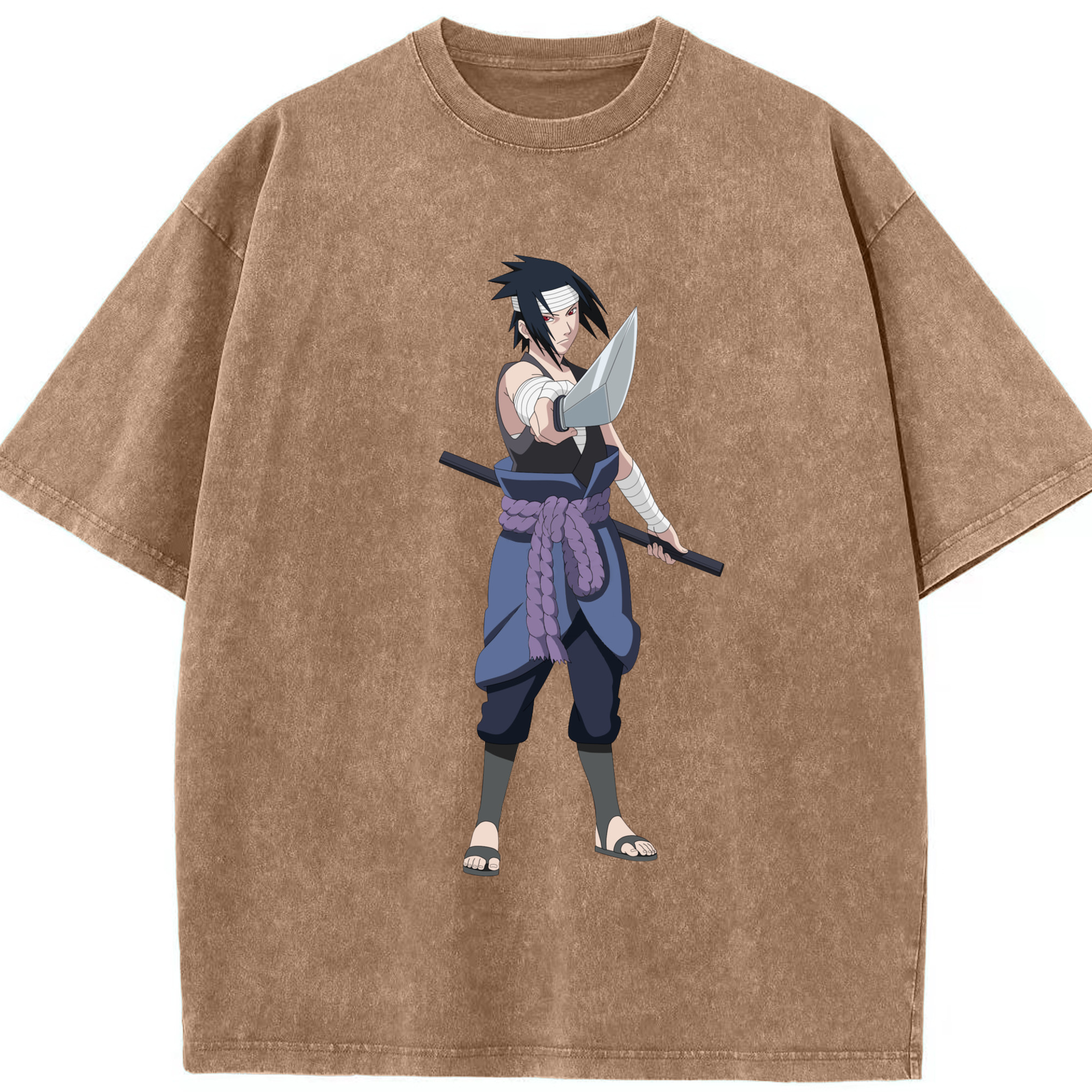 （画像用） NARUTO -ナルト- うちは サスケ Uchiha Sasuke 綿100% ヴィンテージ風 半袖Tシャツ（フロントプリント）