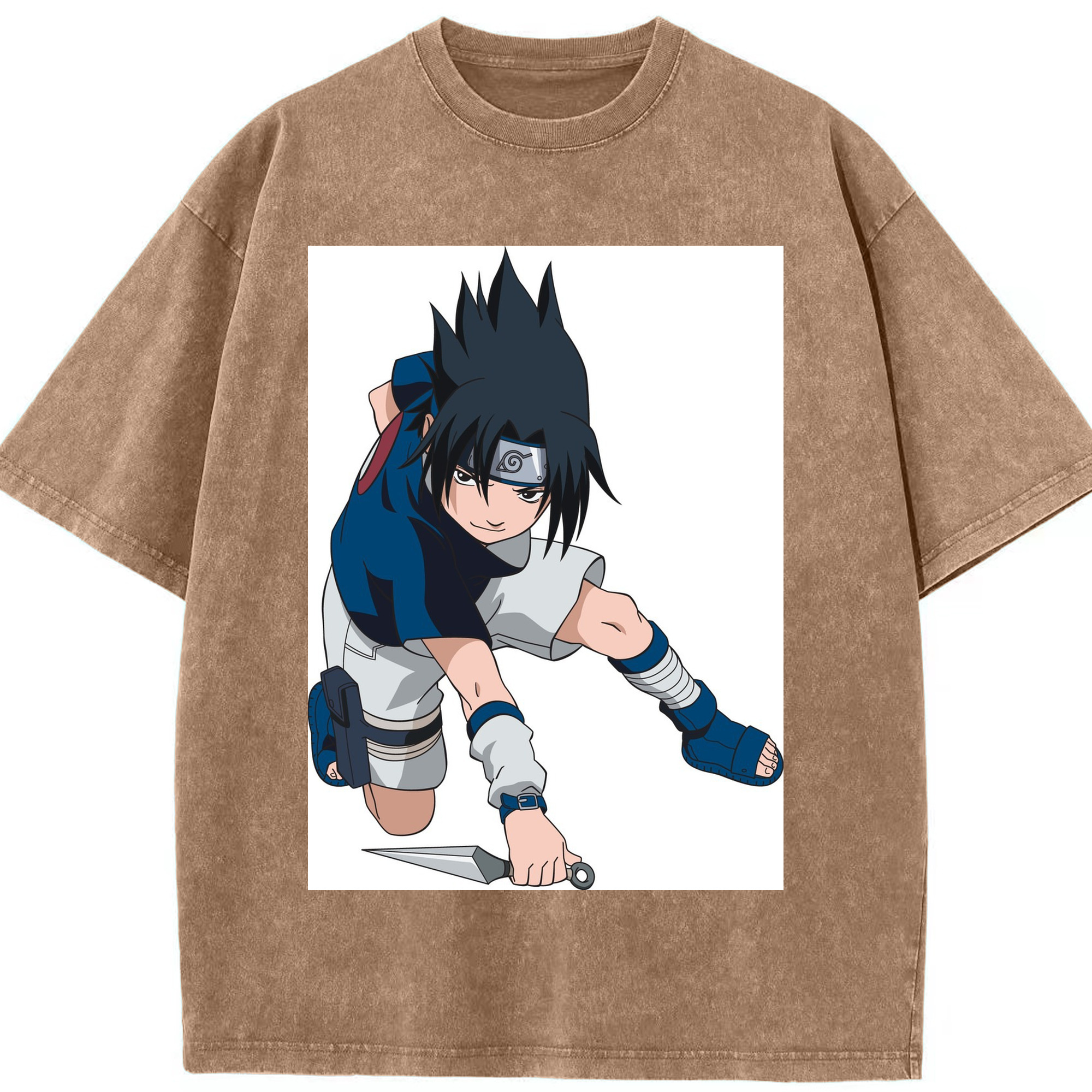 （画像用） NARUTO -ナルト- うちは サスケ Uchiha Sasuke 綿100% ヴィンテージ風 半袖Tシャツ（フロントプリント）