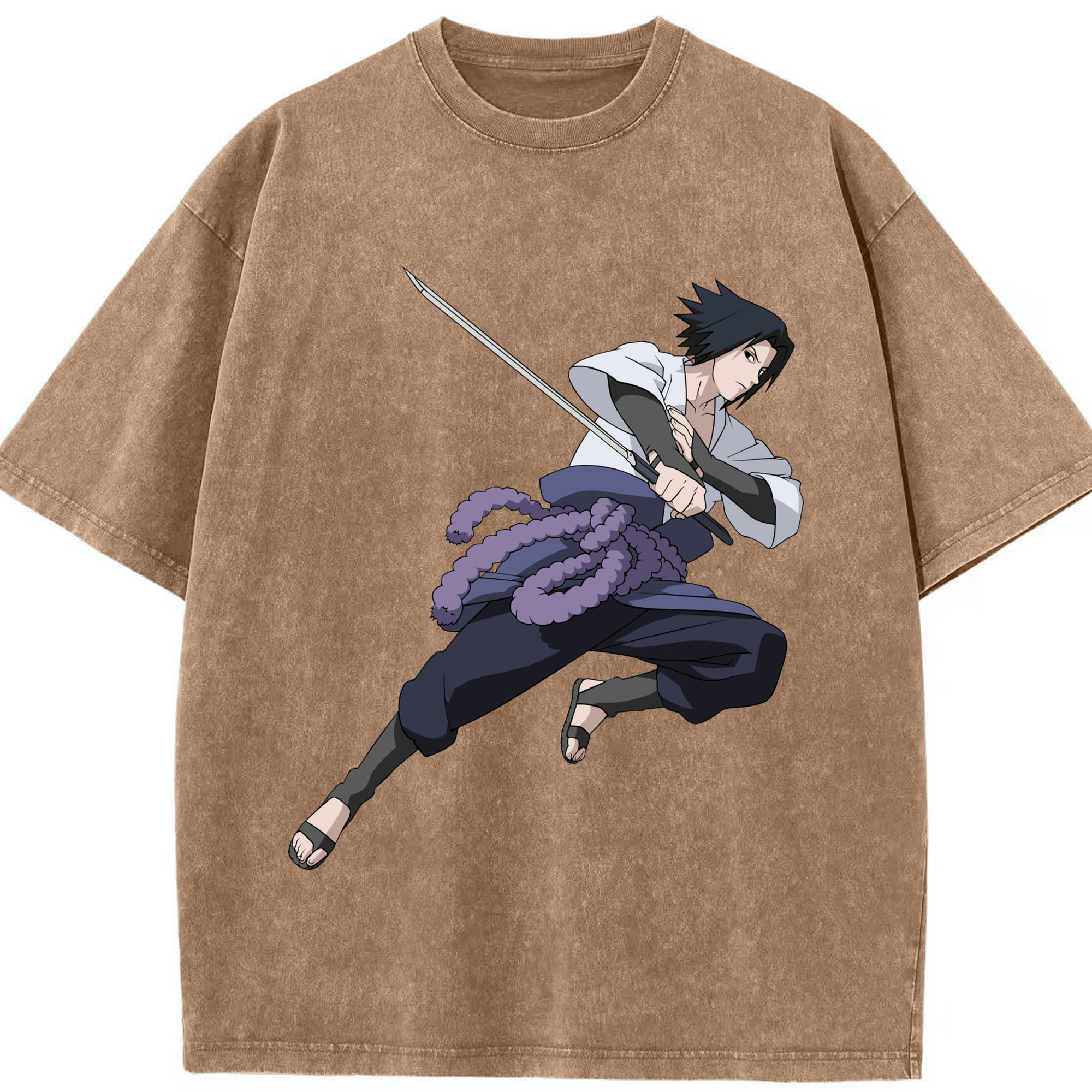 （画像用） NARUTO -ナルト- うちは サスケ Uchiha Sasuke 綿100% ヴィンテージ風 半袖Tシャツ（フロントプリント）