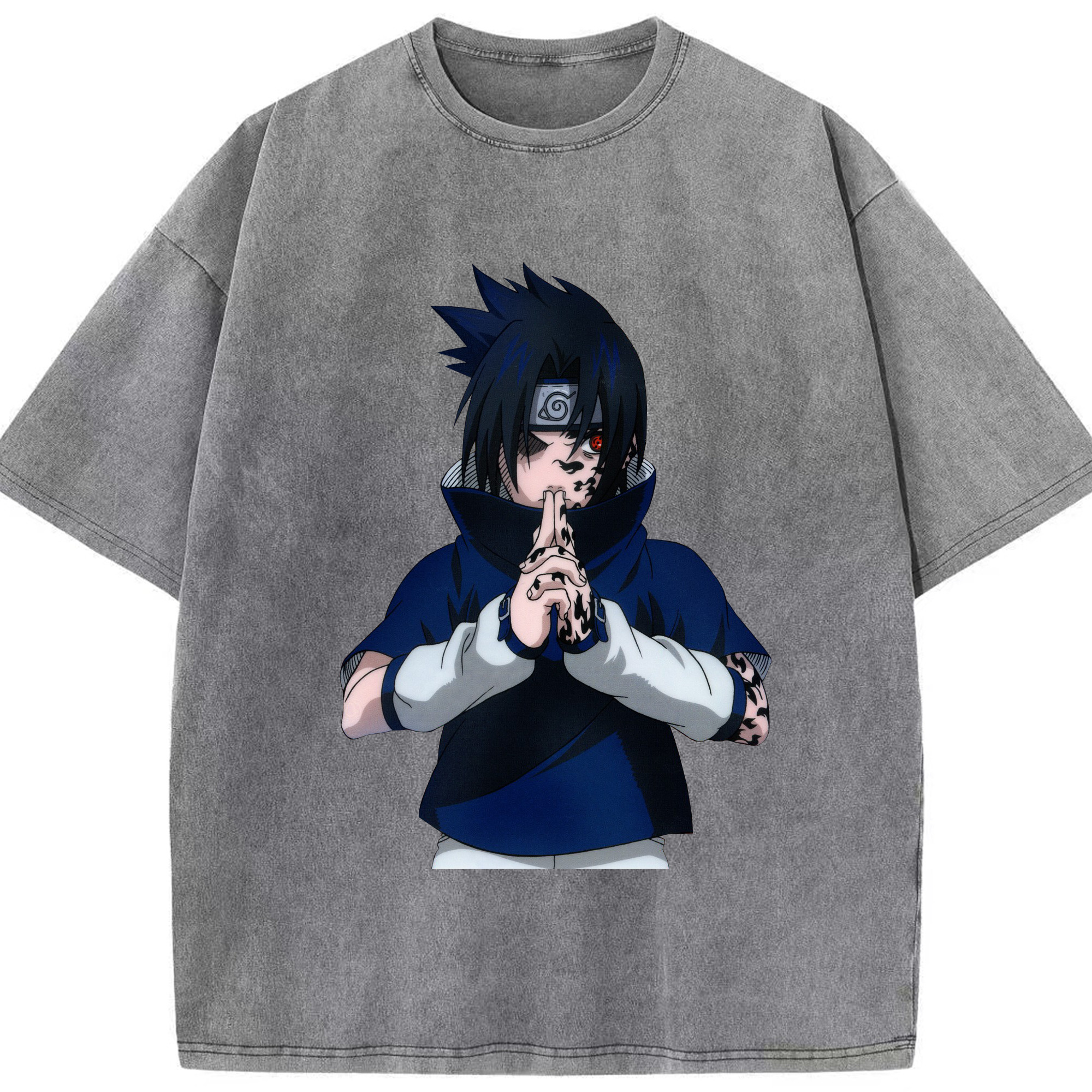 （画像用） NARUTO -ナルト- うちは サスケ Uchiha Sasuke 綿100% ヴィンテージ風 半袖Tシャツ（フロントプリント）