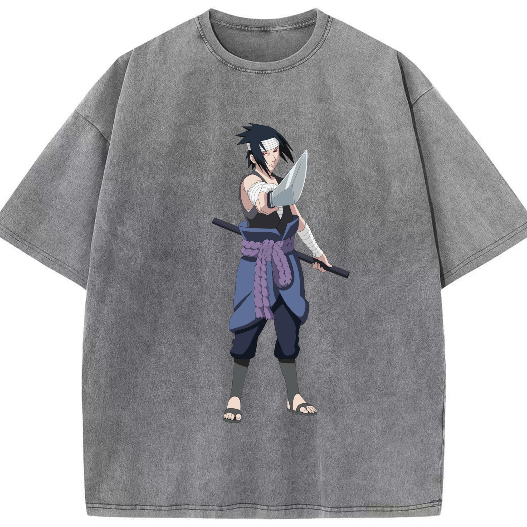 （画像用） NARUTO -ナルト- うちは サスケ Uchiha Sasuke 綿100% ヴィンテージ風 半袖Tシャツ（フロントプリント）