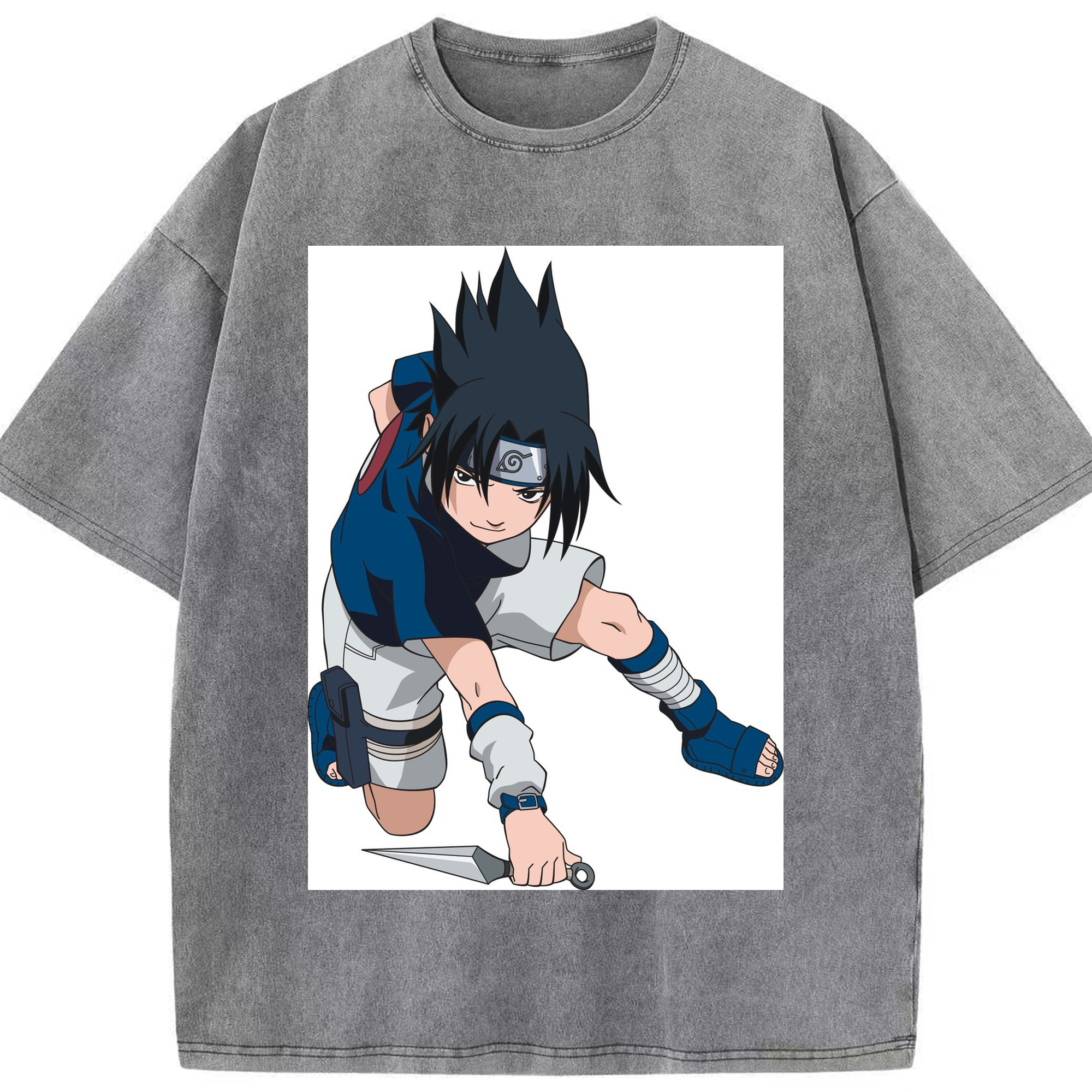 （画像用） NARUTO -ナルト- うちは サスケ Uchiha Sasuke 綿100% ヴィンテージ風 半袖Tシャツ（フロントプリント）