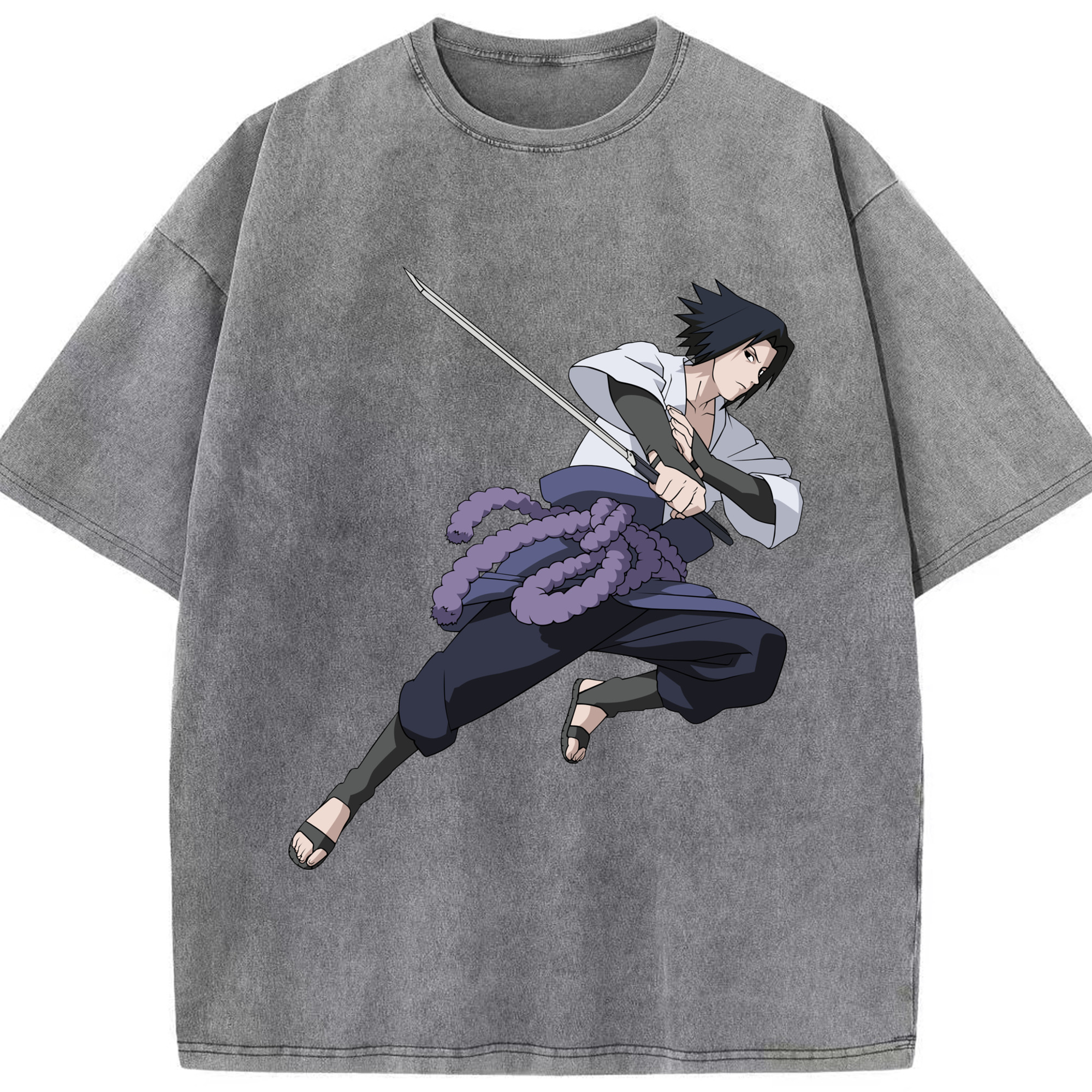 （画像用） NARUTO -ナルト- うちは サスケ Uchiha Sasuke 綿100% ヴィンテージ風 半袖Tシャツ（フロントプリント）