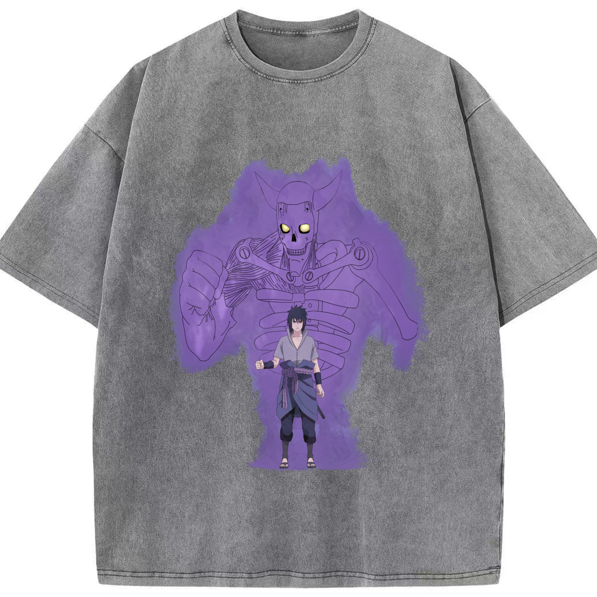 （画像用） NARUTO -ナルト- うちは サスケ Uchiha Sasuke 綿100% ヴィンテージ風 半袖Tシャツ（フロントプリント）
