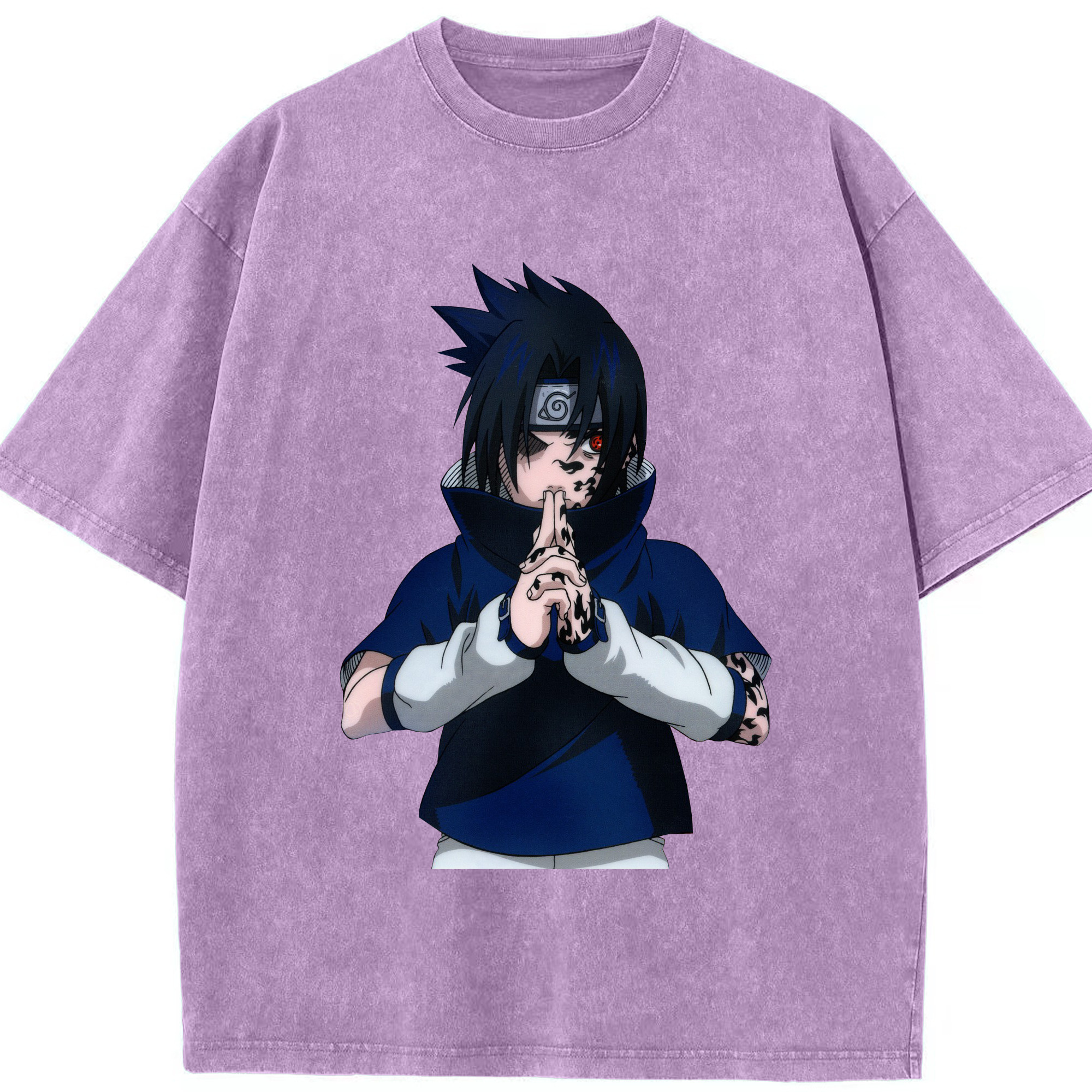 （画像用） NARUTO -ナルト- うちは サスケ Uchiha Sasuke 綿100% ヴィンテージ風 半袖Tシャツ（フロントプリント）