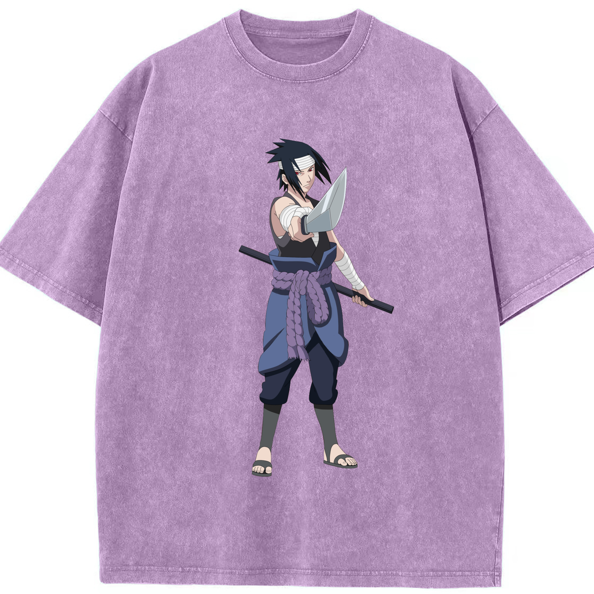 （画像用） NARUTO -ナルト- うちは サスケ Uchiha Sasuke 綿100% ヴィンテージ風 半袖Tシャツ（フロントプリント）