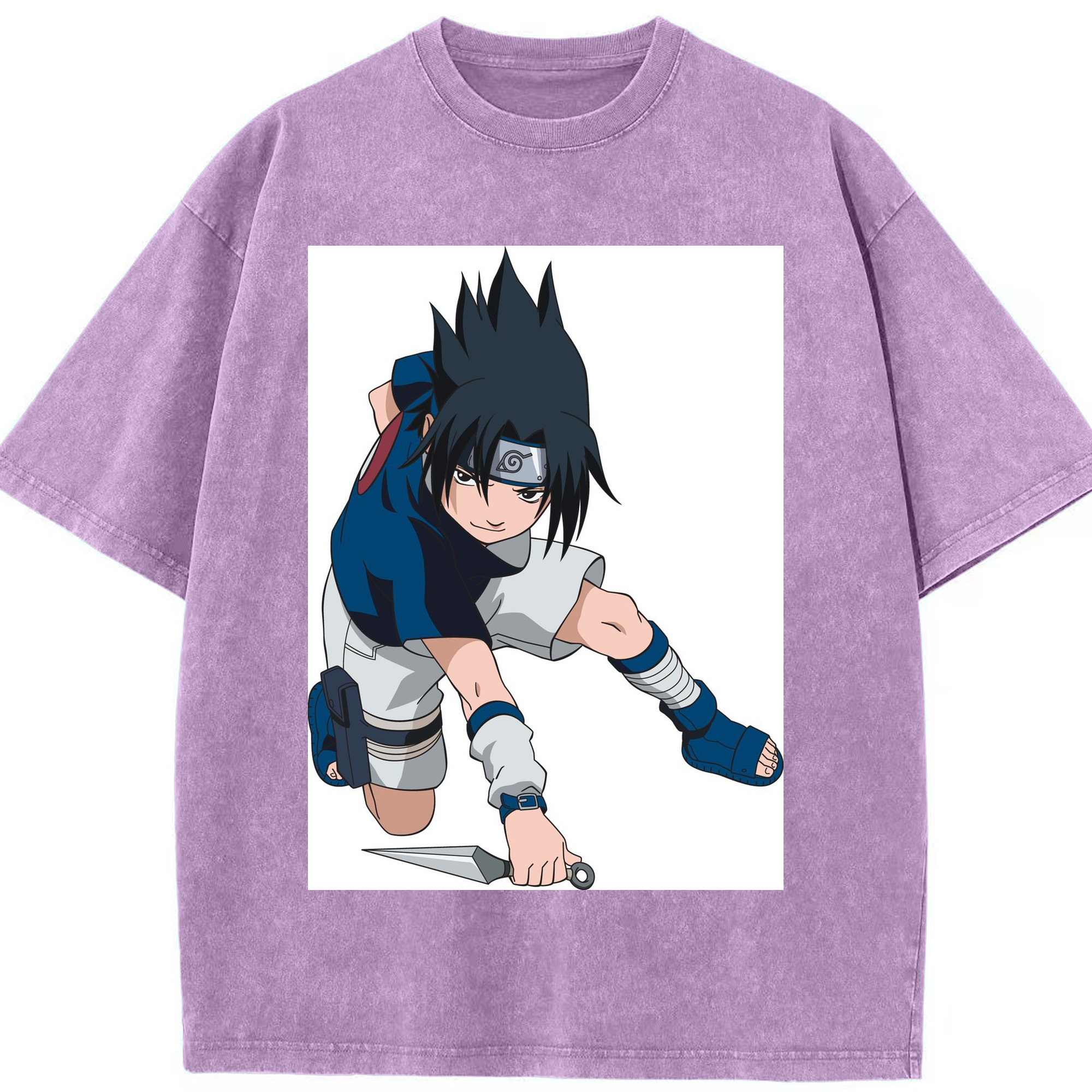 （画像用） NARUTO -ナルト- うちは サスケ Uchiha Sasuke 綿100% ヴィンテージ風 半袖Tシャツ（フロントプリント）