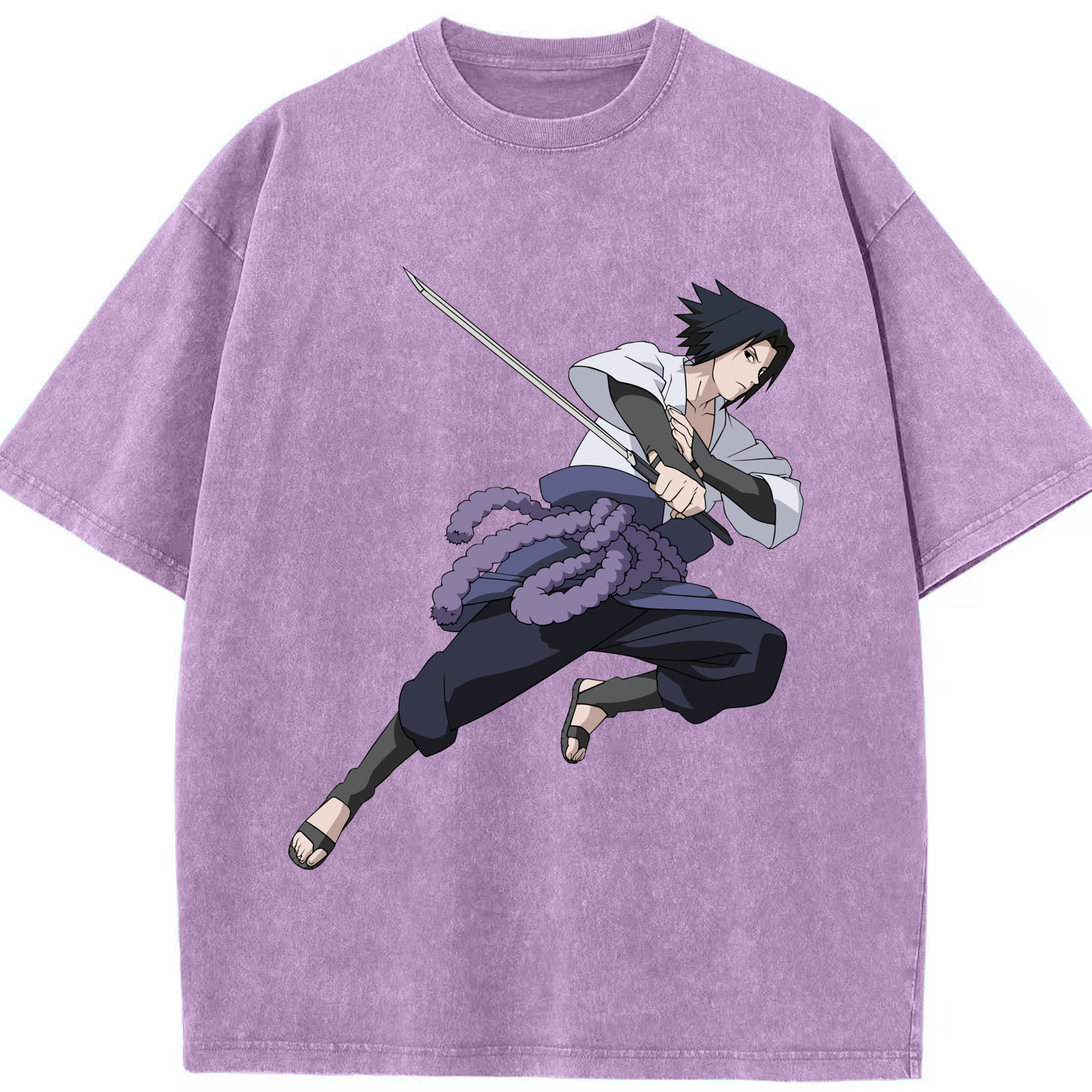 （画像用） NARUTO -ナルト- うちは サスケ Uchiha Sasuke 綿100% ヴィンテージ風 半袖Tシャツ（フロントプリント）