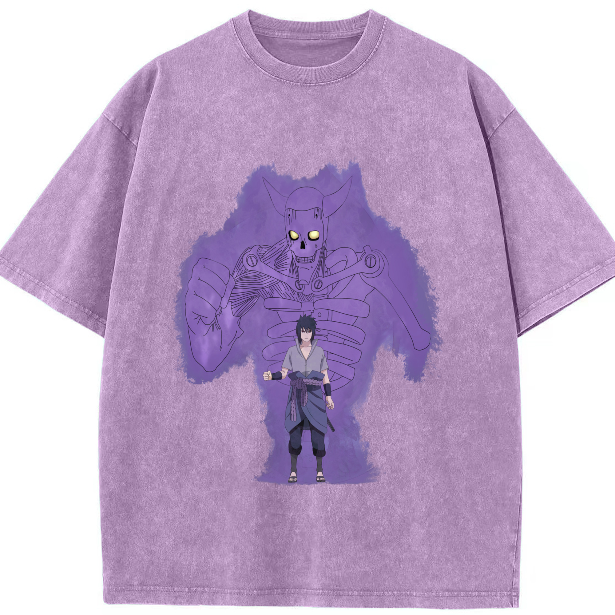 （画像用） NARUTO -ナルト- うちは サスケ Uchiha Sasuke 綿100% ヴィンテージ風 半袖Tシャツ（フロントプリント）