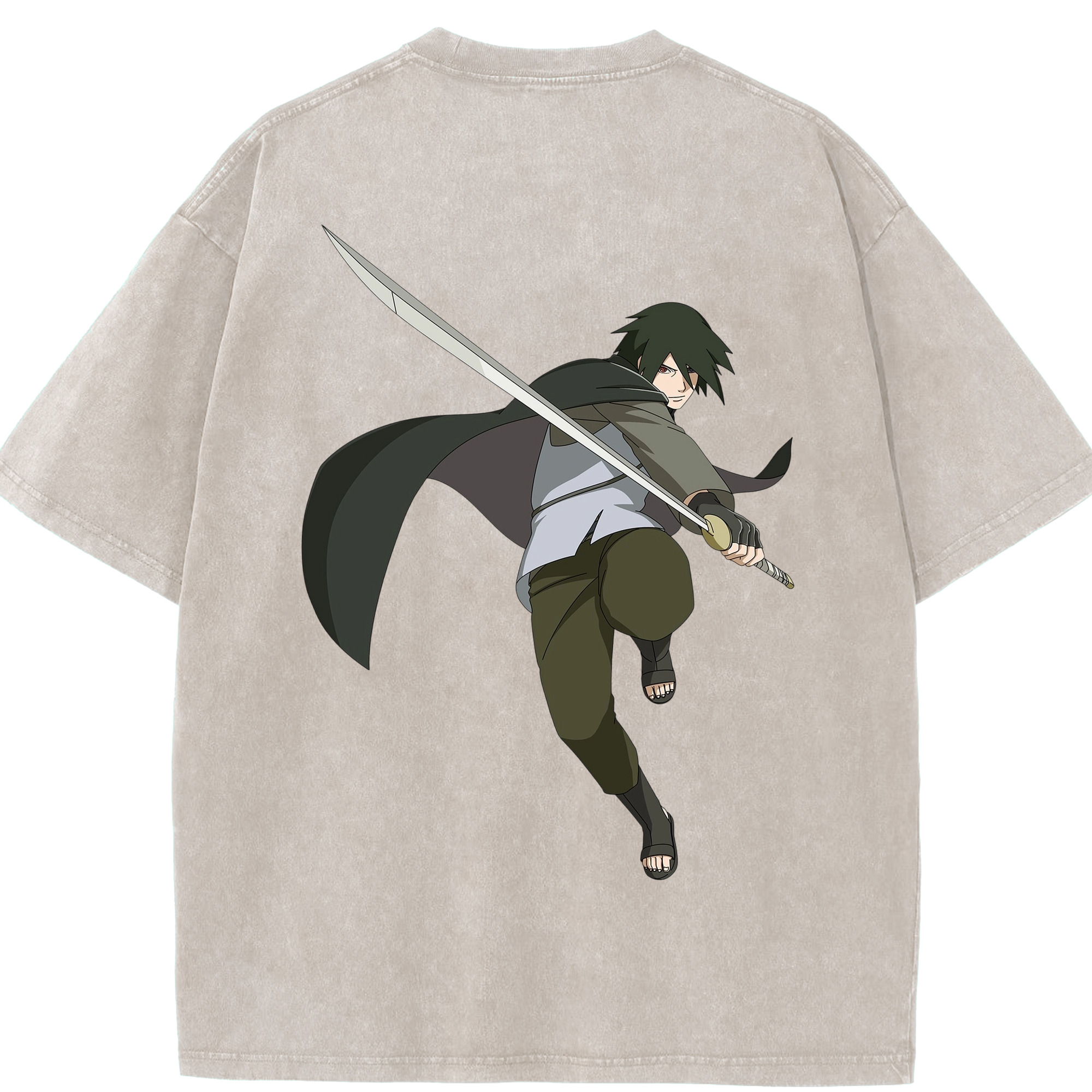 （画像用） NARUTO -ナルト- うちは サスケ Uchiha Sasuke 綿100% ヴィンテージ風 半袖Tシャツ（背面プリント）