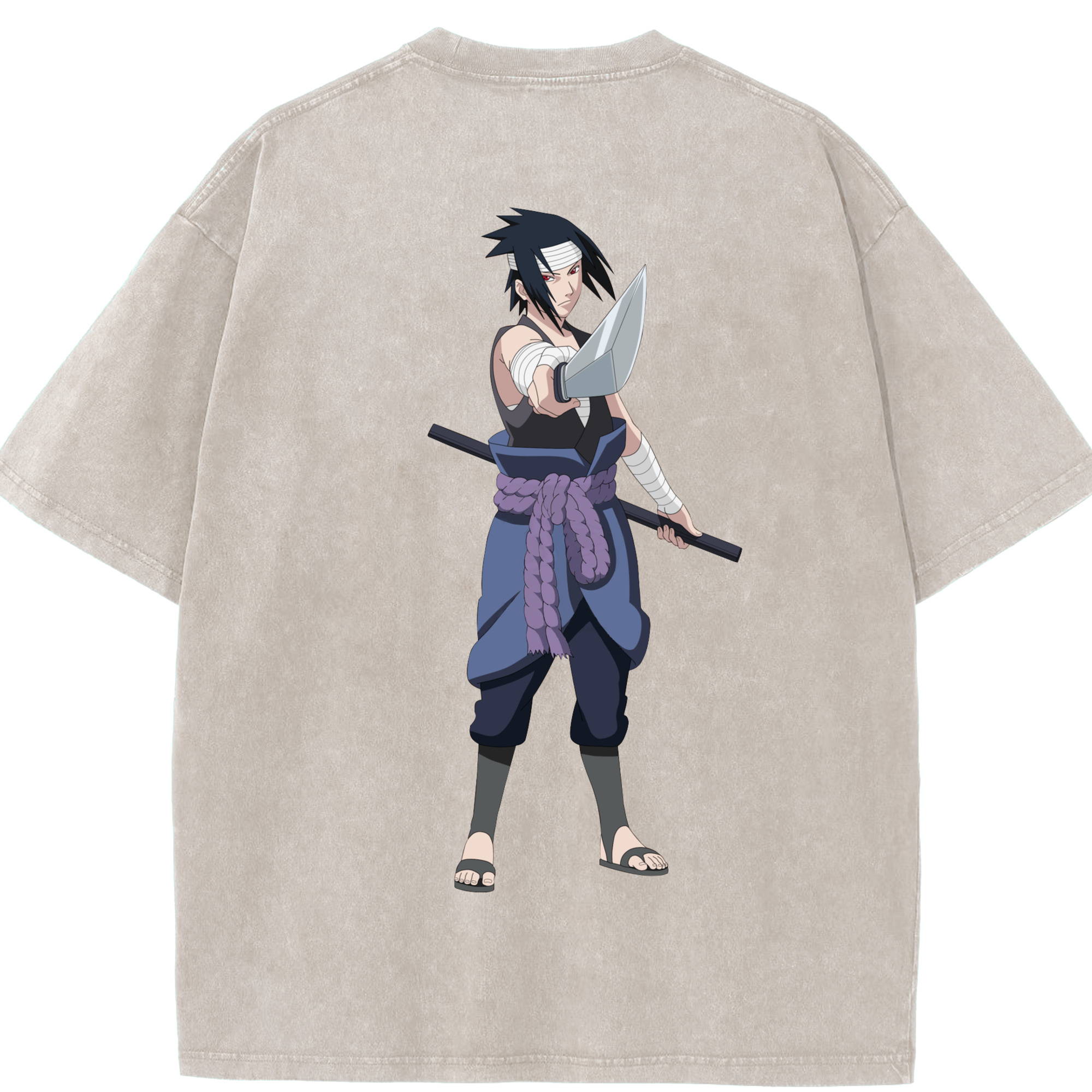 （画像用） NARUTO -ナルト- うちは サスケ Uchiha Sasuke 綿100% ヴィンテージ風 半袖Tシャツ（背面プリント）
