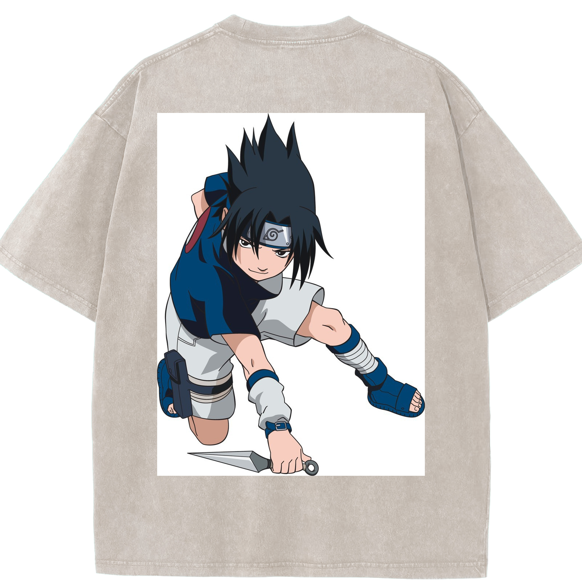 （画像用） NARUTO -ナルト- うちは サスケ Uchiha Sasuke 綿100% ヴィンテージ風 半袖Tシャツ（背面プリント）