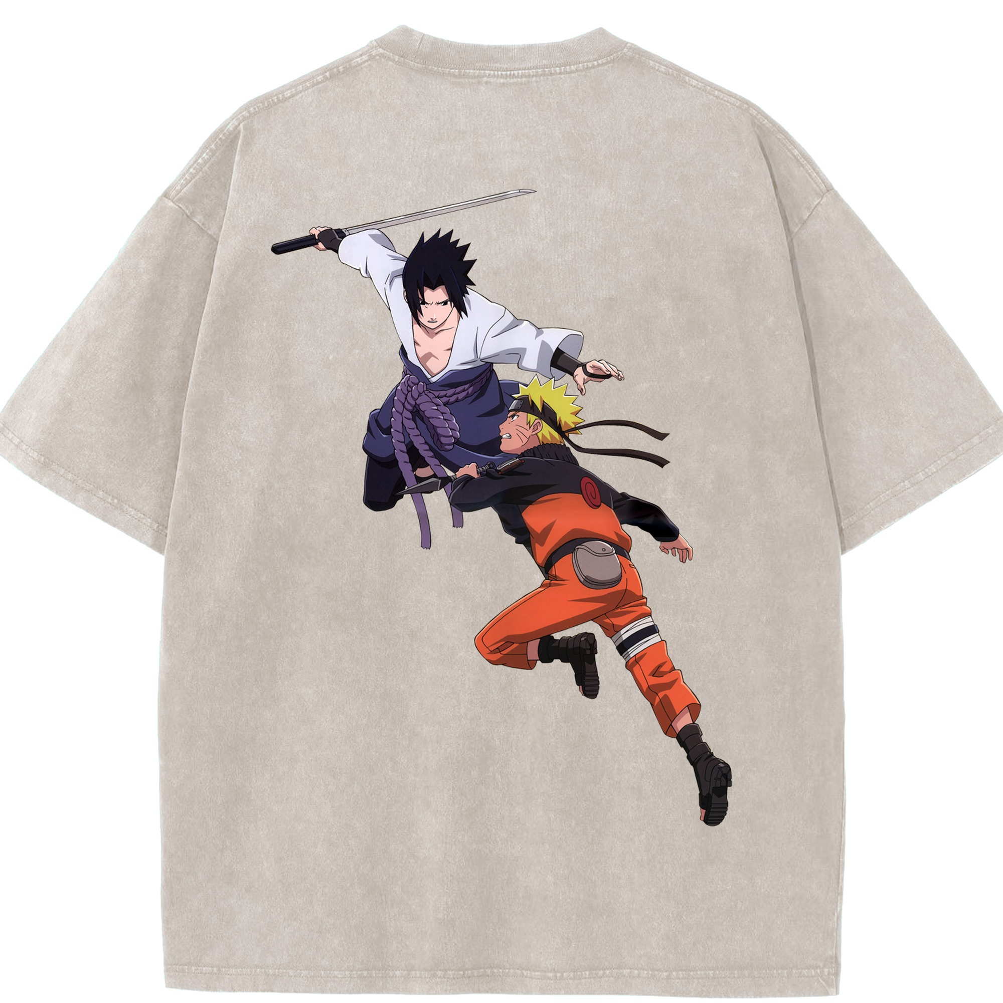 （画像用） NARUTO -ナルト- うちは サスケ Uchiha Sasuke 綿100% ヴィンテージ風 半袖Tシャツ（背面プリント）
