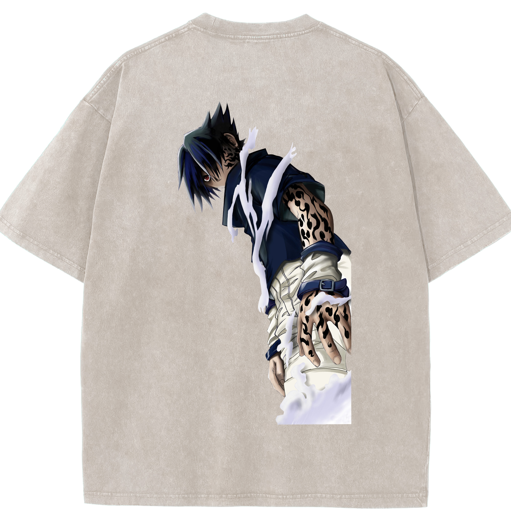 （画像用） NARUTO -ナルト- うちは サスケ Uchiha Sasuke 綿100% ヴィンテージ風 半袖Tシャツ（背面プリント）