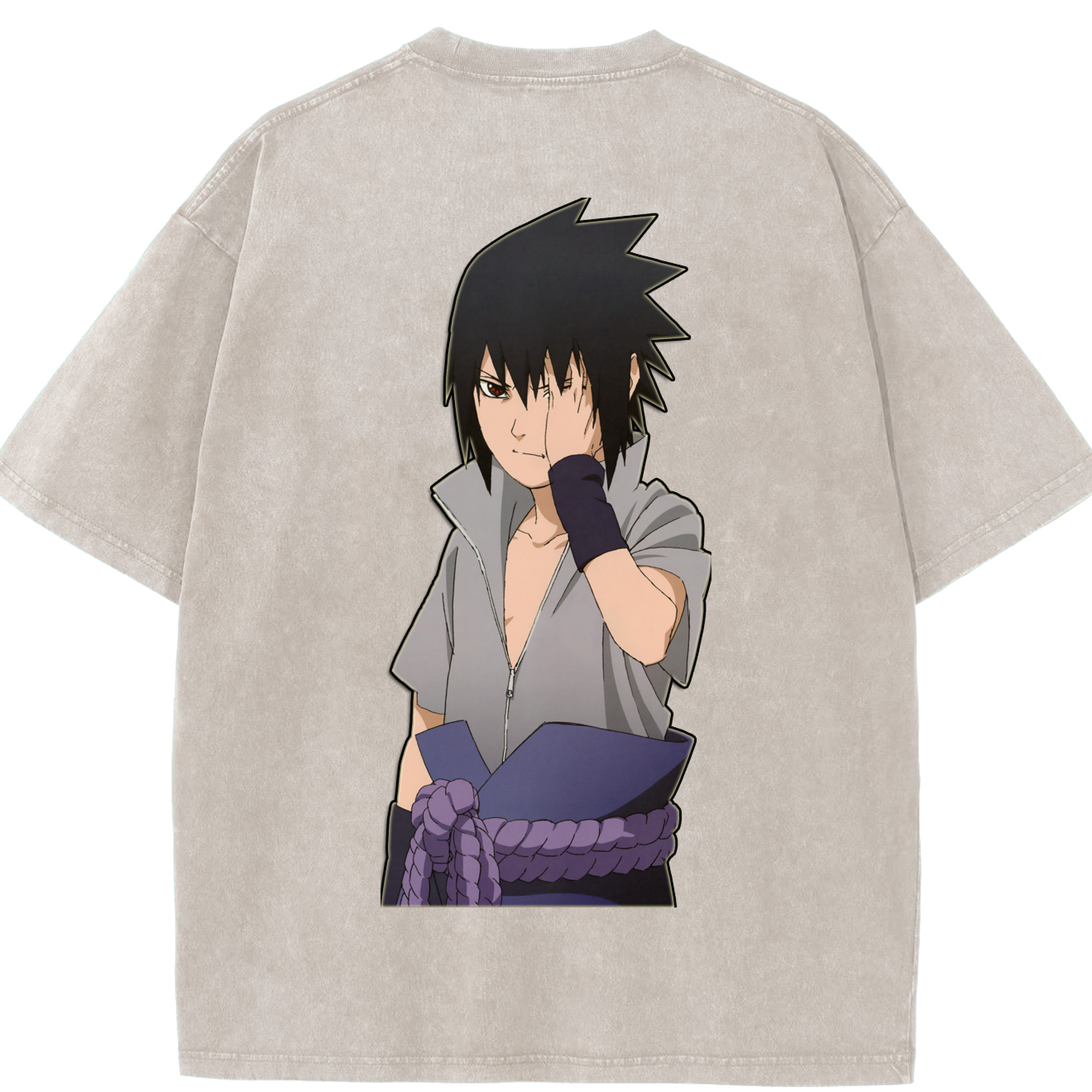 （画像用） NARUTO -ナルト- うちは サスケ Uchiha Sasuke 綿100% ヴィンテージ風 半袖Tシャツ（背面プリント）