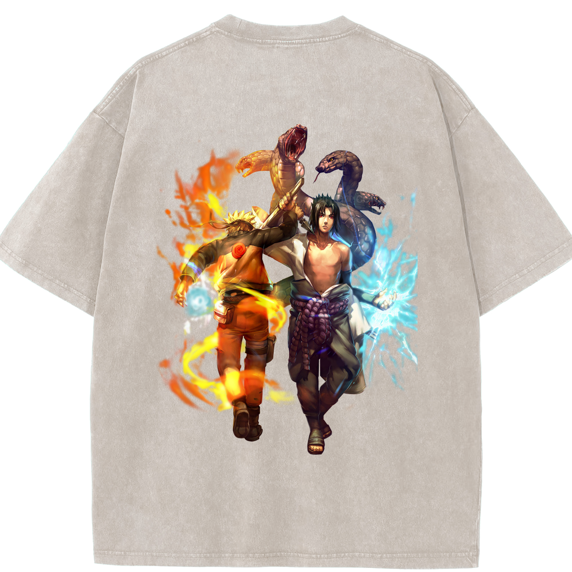 （画像用） NARUTO -ナルト- うちは サスケ Uchiha Sasuke 綿100% ヴィンテージ風 半袖Tシャツ（背面プリント）