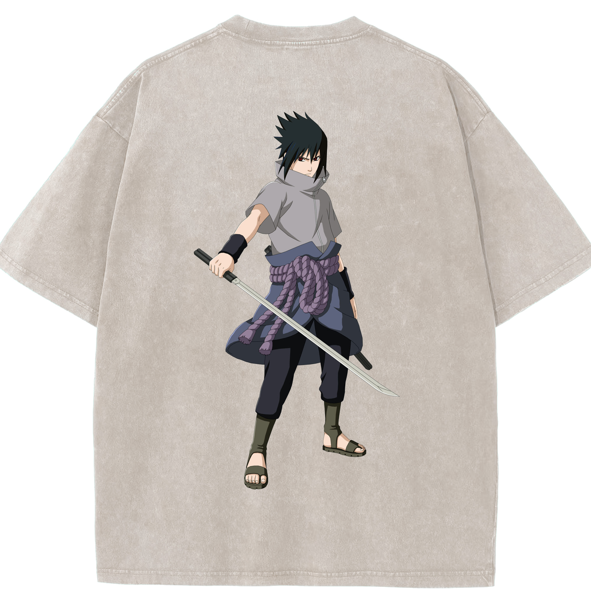 （画像用） NARUTO -ナルト- うちは サスケ Uchiha Sasuke 綿100% ヴィンテージ風 半袖Tシャツ（背面プリント）