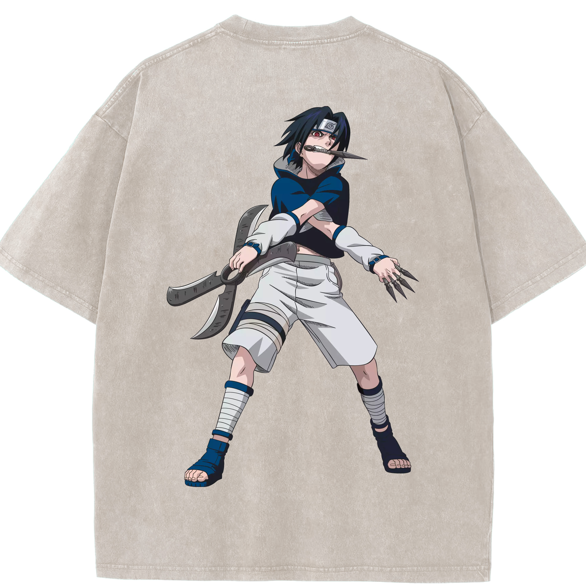 （画像用） NARUTO -ナルト- うちは サスケ Uchiha Sasuke 綿100% ヴィンテージ風 半袖Tシャツ（背面プリント）