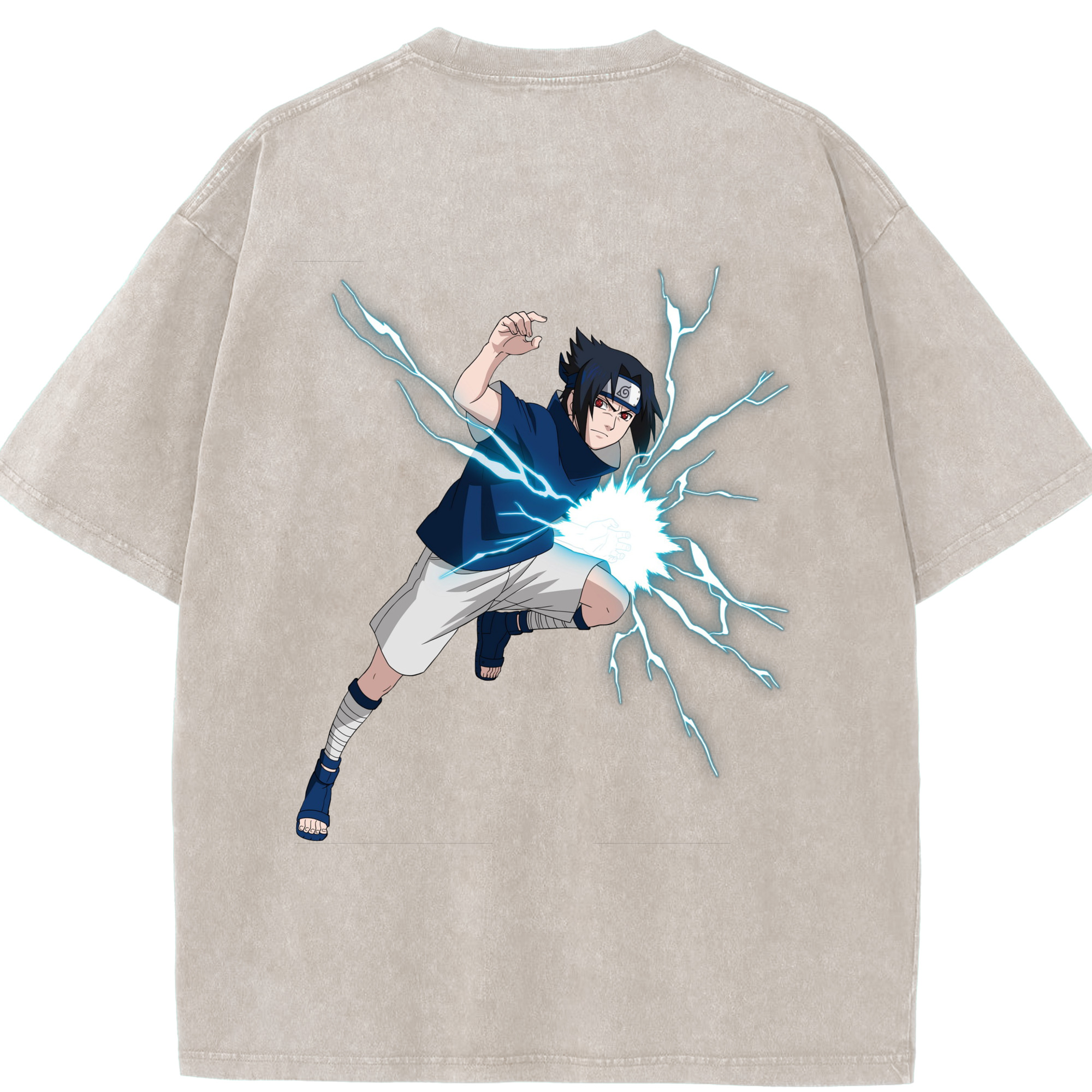 （画像用） NARUTO -ナルト- うちは サスケ Uchiha Sasuke 綿100% ヴィンテージ風 半袖Tシャツ（背面プリント）