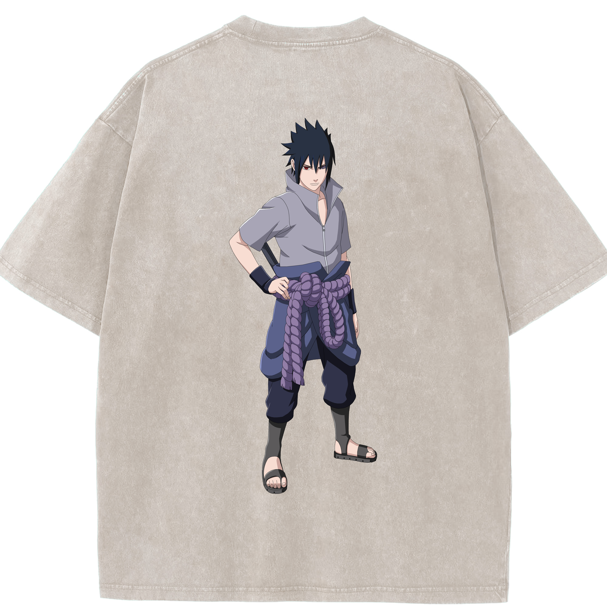 （画像用） NARUTO -ナルト- うちは サスケ Uchiha Sasuke 綿100% ヴィンテージ風 半袖Tシャツ（背面プリント）