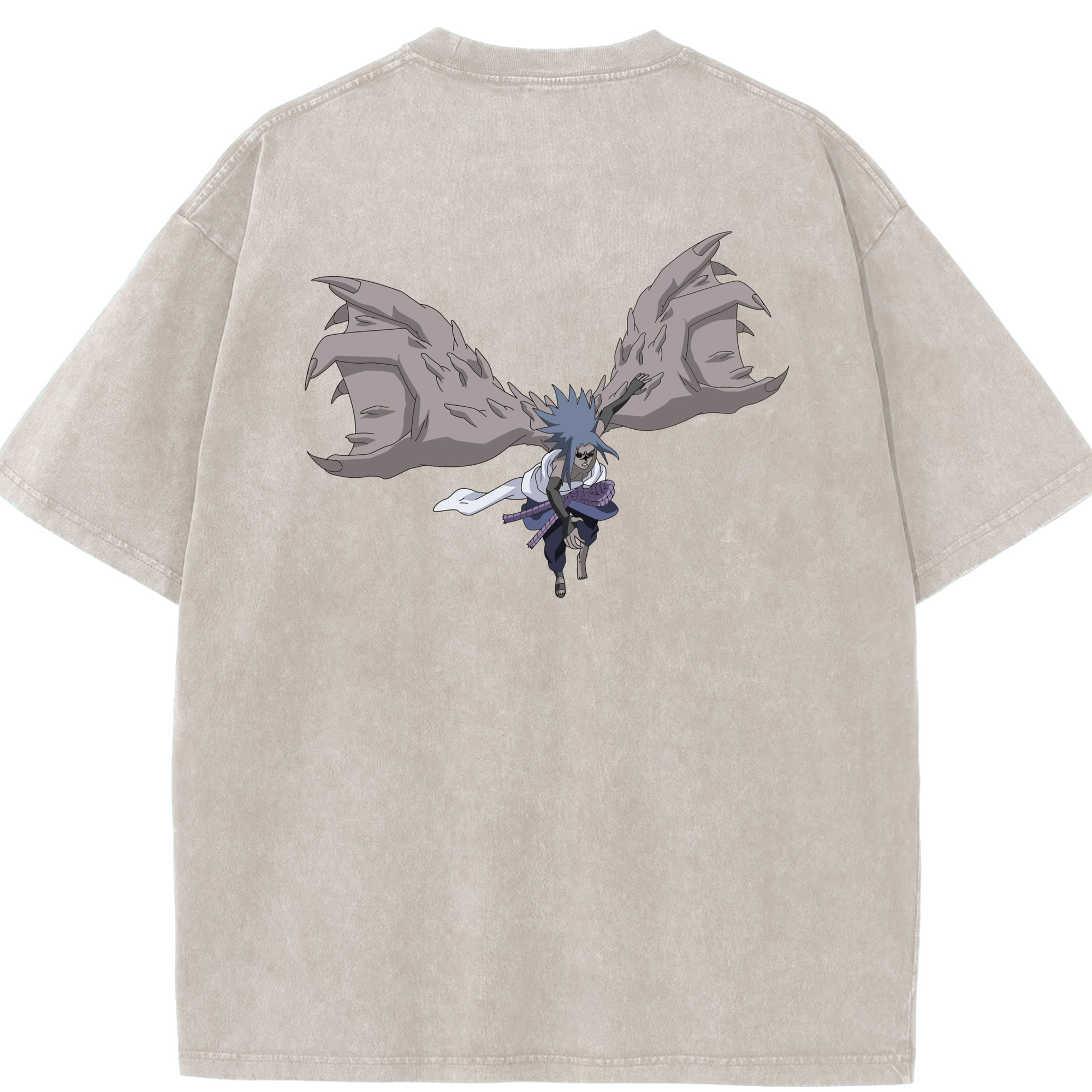 （画像用） NARUTO -ナルト- うちは サスケ Uchiha Sasuke 綿100% ヴィンテージ風 半袖Tシャツ（背面プリント）
