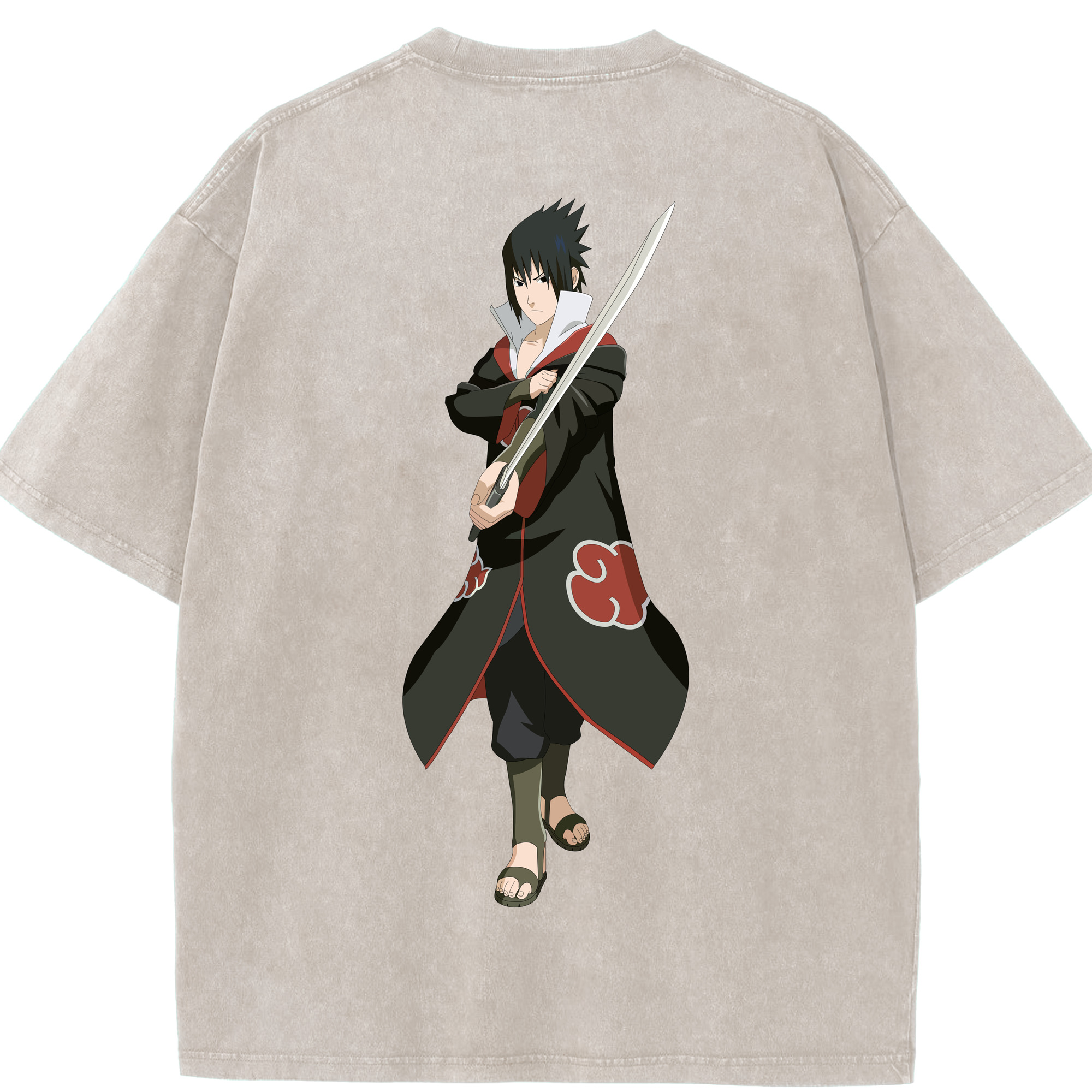 （画像用） NARUTO -ナルト- うちは サスケ Uchiha Sasuke 綿100% ヴィンテージ風 半袖Tシャツ（背面プリント）