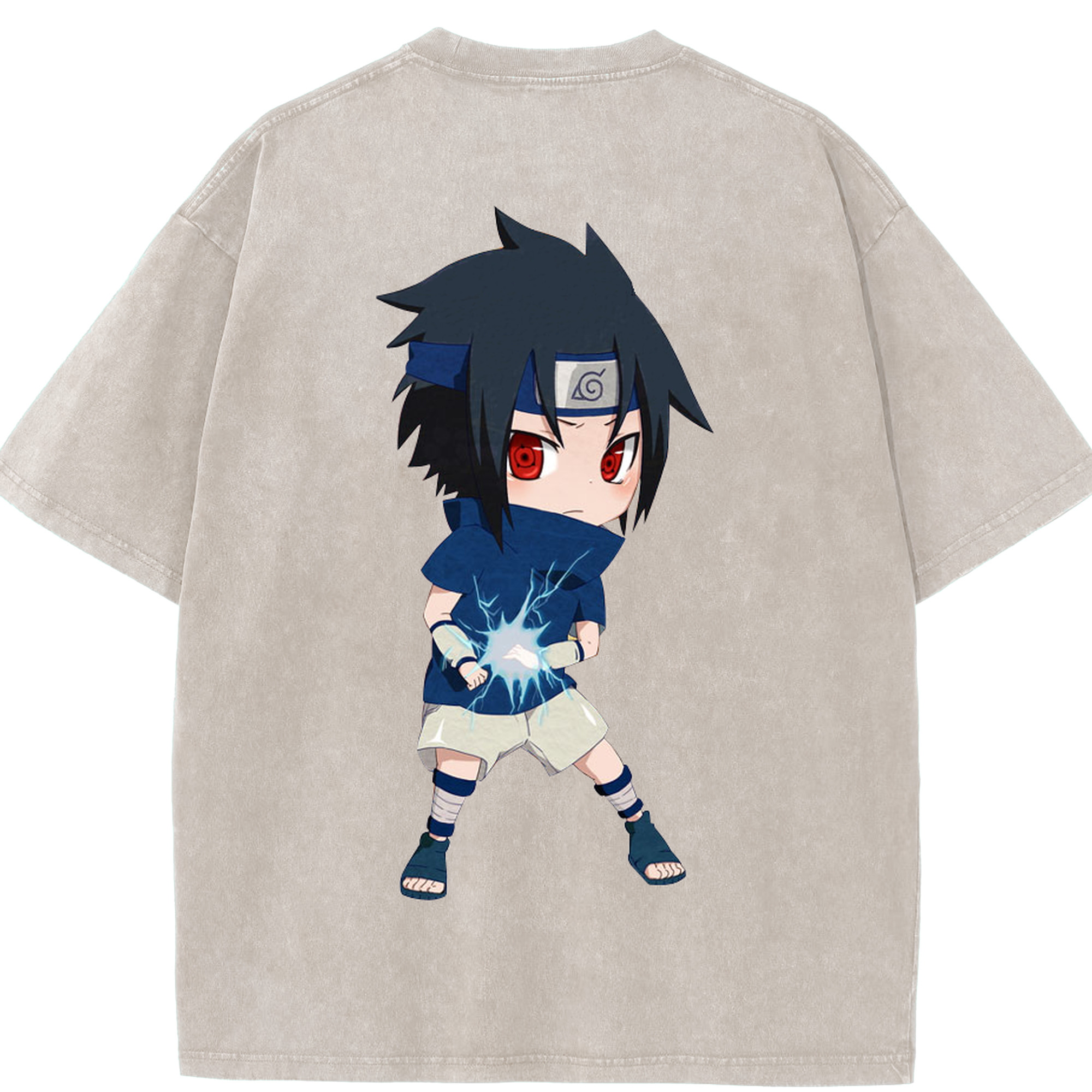 （画像用） NARUTO -ナルト- うちは サスケ Uchiha Sasuke 綿100% ヴィンテージ風 半袖Tシャツ（背面プリント）